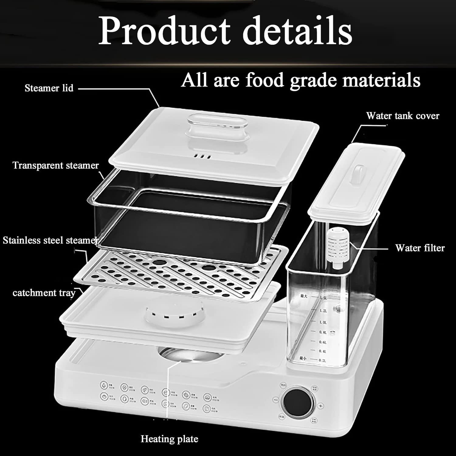 3 Tier Electric Steamer with Touch Screen Display - 800W 24L Capacity Food Steamer with 1.5L Removable Water Tank & 12-Hour Timer - 3 Removable Layers for Healthy Cooking - Perfect for Kitchens, Restaurants, and Meal Prep