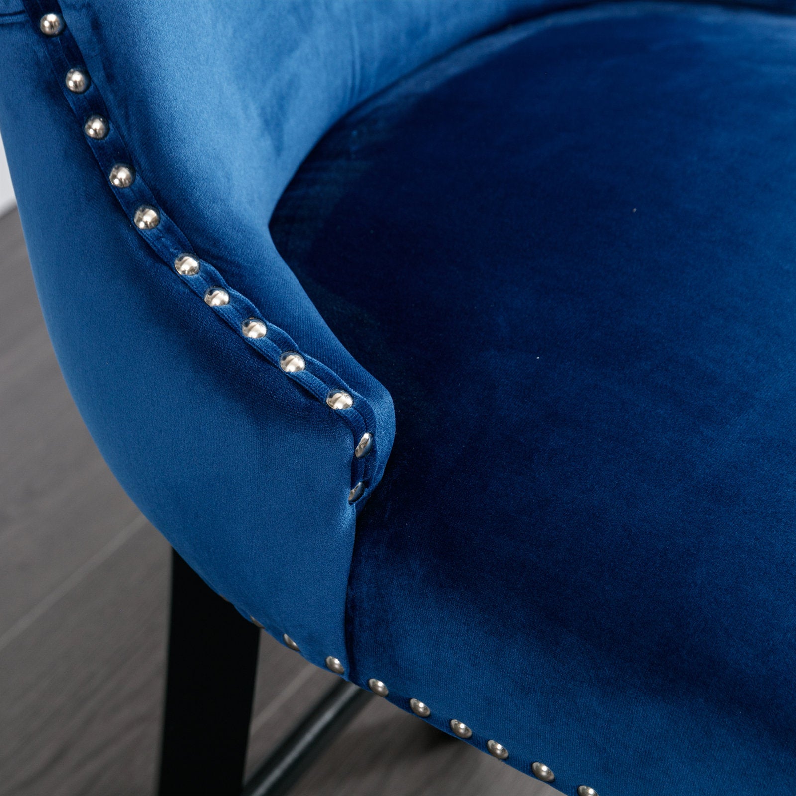 Contemporary Velvet Upholstered Wingback Bar Stools with Button Tufted Design, Wooden Legs & Chrome Nailhead Trim - Set of 4 Blue Bar Chairs (SW1824BL) for Kitchen Island, Breakfast Nook & Home Bar Decor
