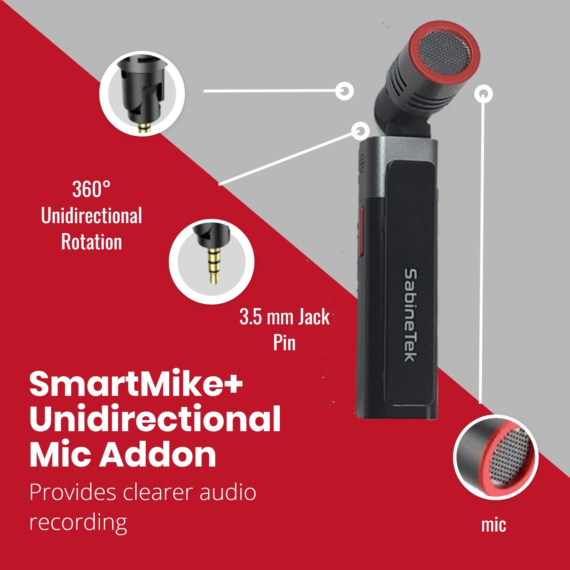 SabineTek SmartMike+ Wireless Bluetooth Microphone with Unidirectional Mic - Rechargeable, Noise Cancelling, Hands-Free for GoPro, Canon Camera, iPhone & Android - Perfect for Vlogging, Live Streaming & Interviews (Black, 2 Pack)