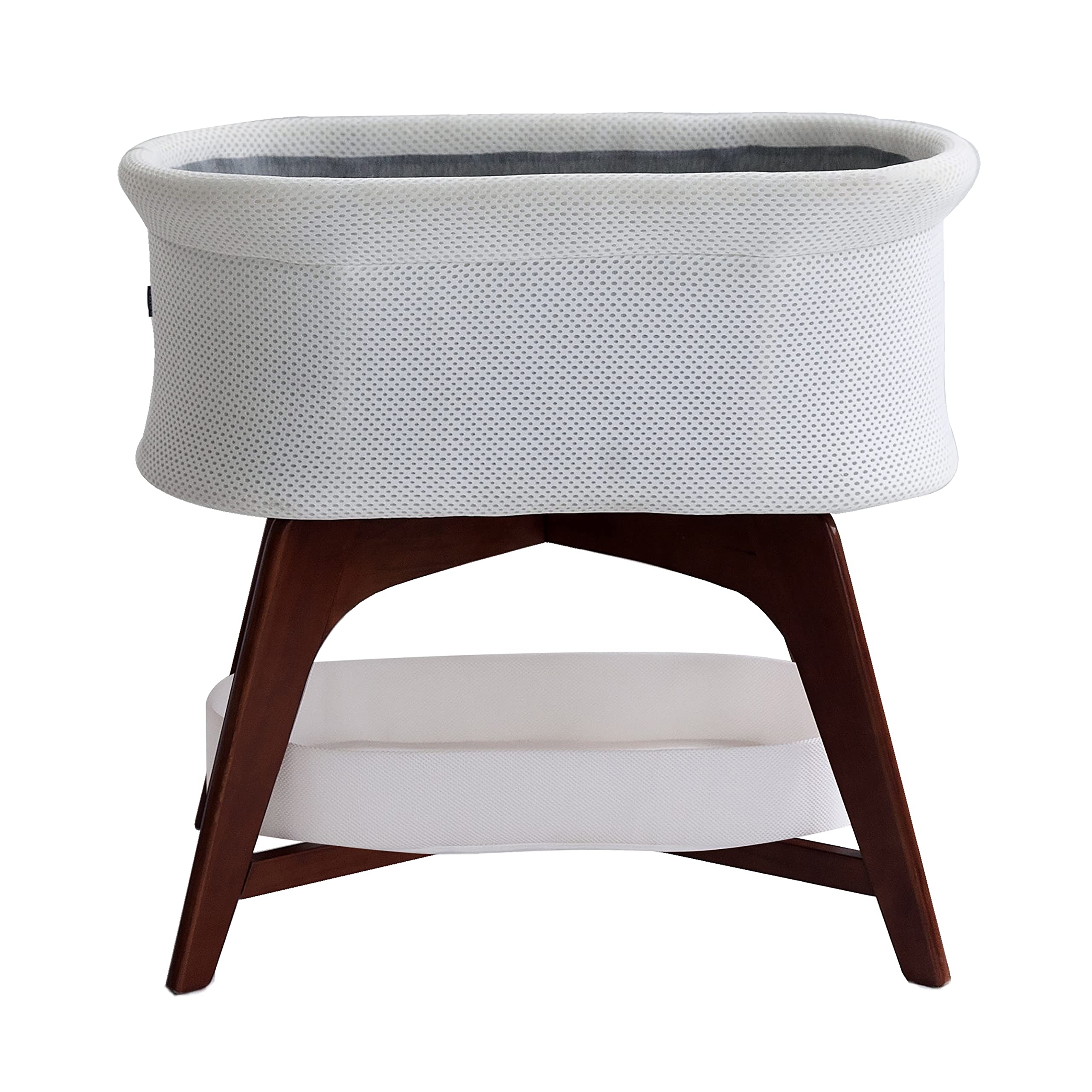 Evi Smart Baby Bassinet with Auto-Glide, Nightlight & Soothing Sounds, Alexa & Google Home Compatible - 2 Soft White Sheets Included - Perfect for Nursery, Bedroom & Travel Use
