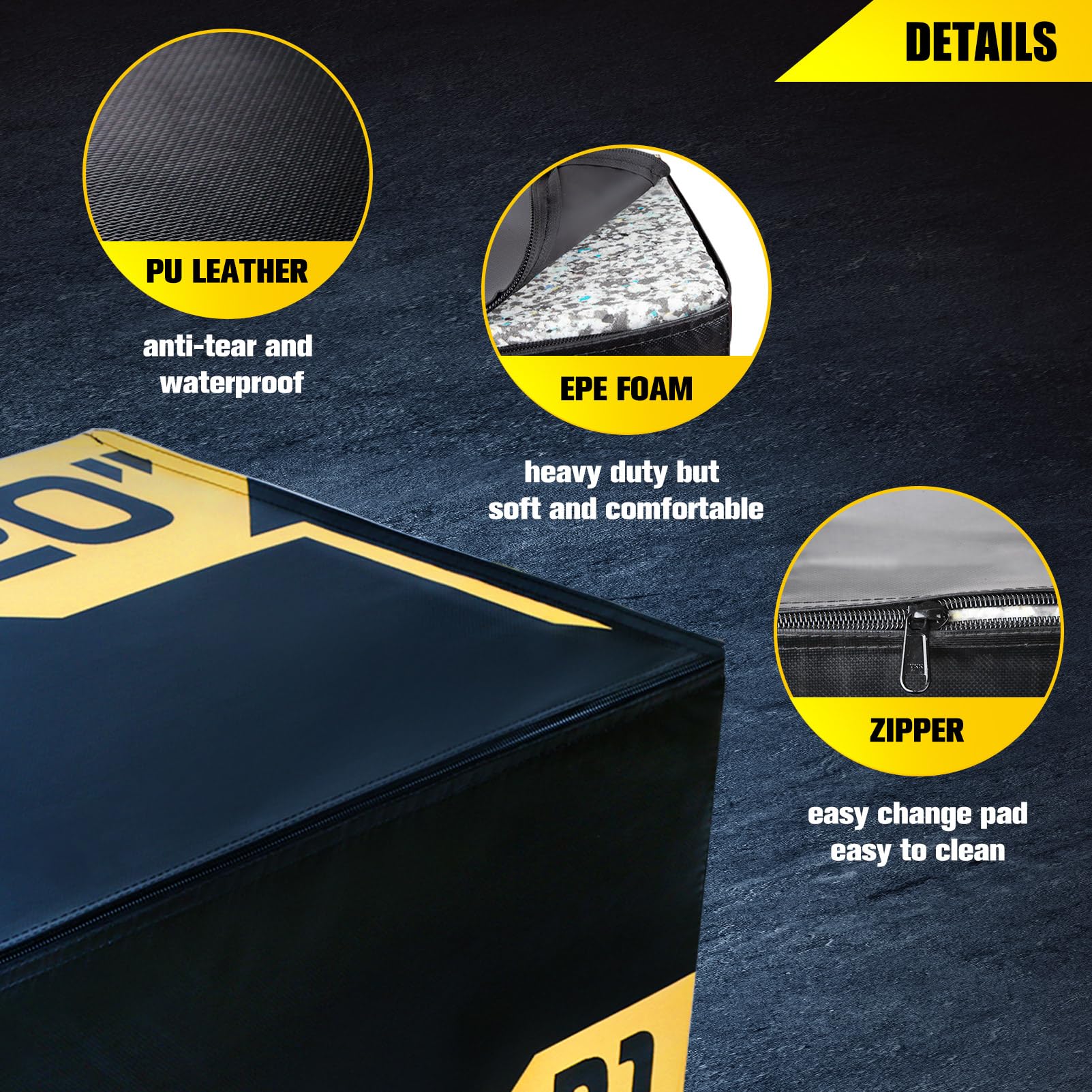 3-in-1 Adjustable Height Foam Plyo Box - Premium Jump Box for CrossFit, MMA & Home Gym Workouts - High-Density PVC Platform for Plyometric Training - Perfect for HIIT, Strength Training & Fitness Routines