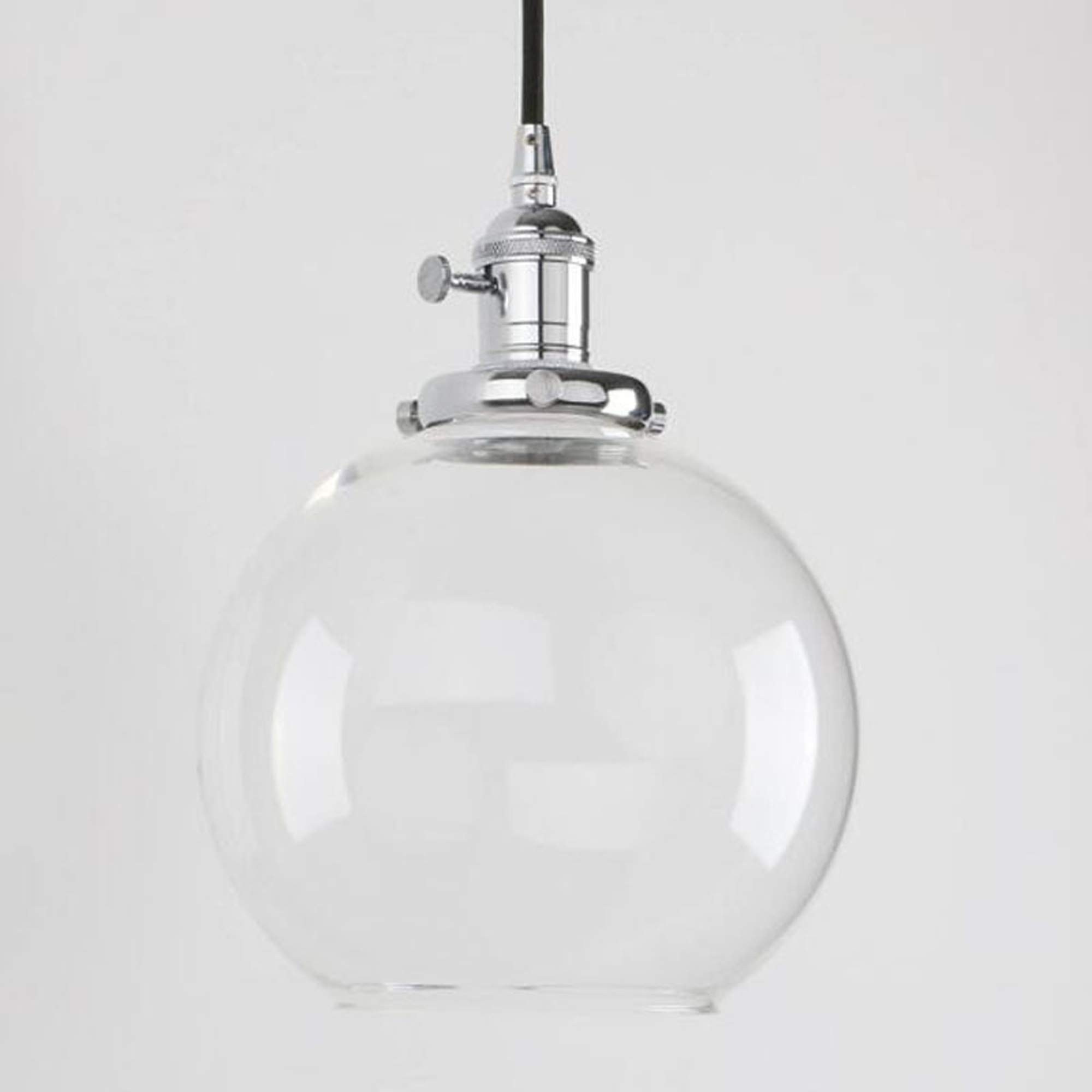 Plug-in Hanging Swag Lamp with 15ft Black Cord & UL Dimmer Switch - Clear Glass Globe Shade & Chrome Holder - No Wiring Needed Pendant Light for Kitchen Island, Dining Room, Bedroom or Living Room Decor