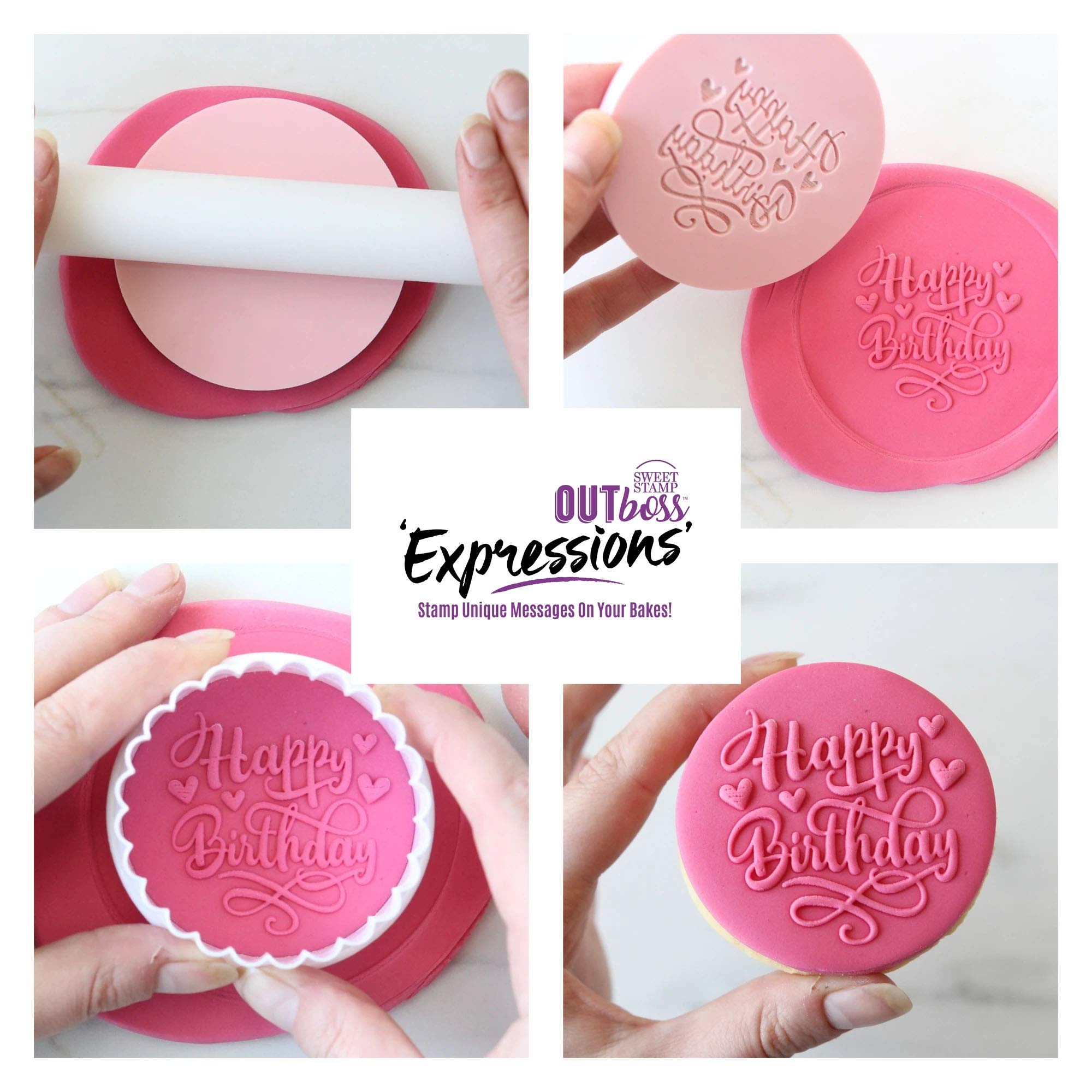 AmyCakes Outboss Plastic Expression Stamp - Sweet Hearts Happy Birthday Design for DIY Cards, Scrapbooking & Gift Wrapping | Perfect for Valentine's Day, Anniversaries & Birthday Greetings