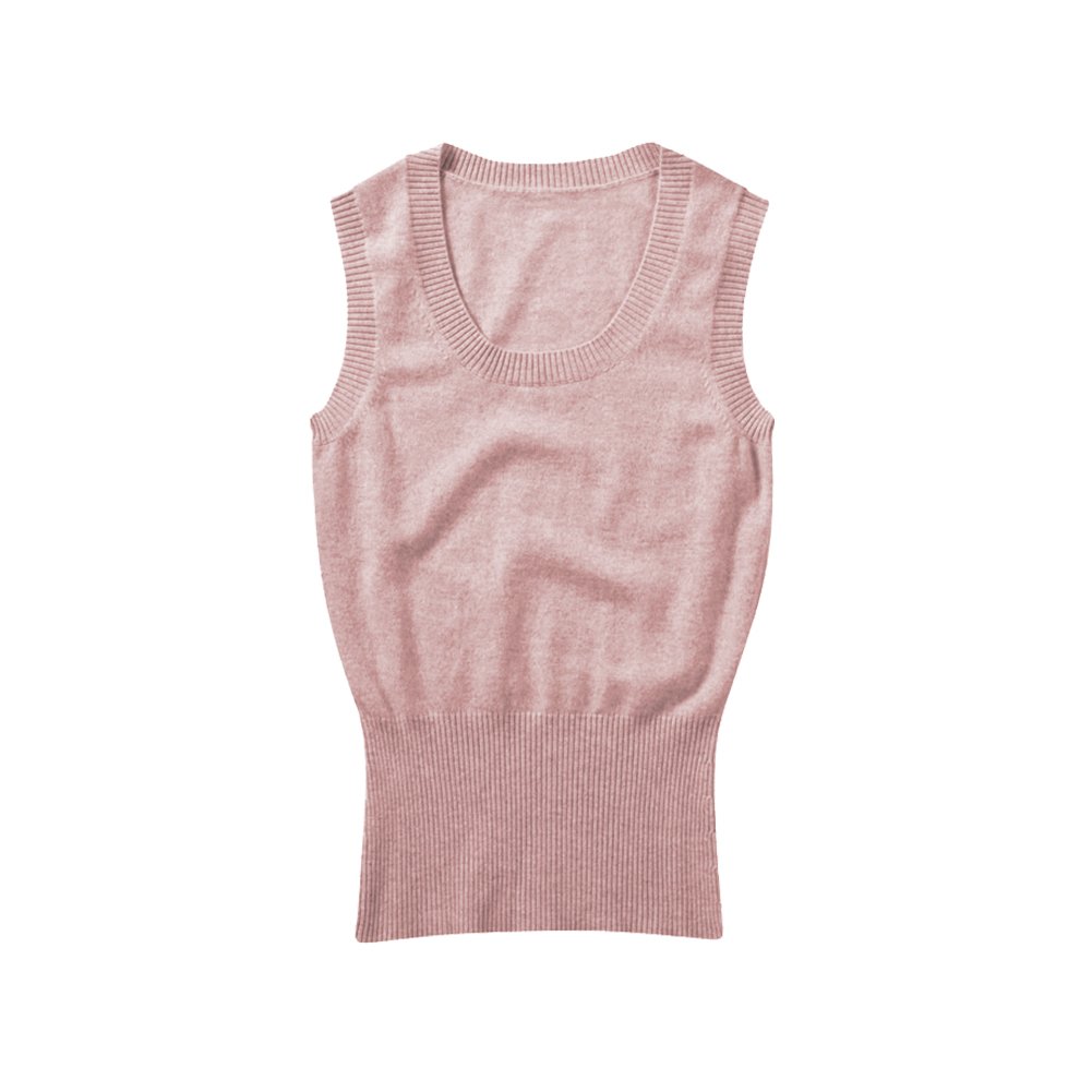 Parisbonbon Women's 100% Cashmere Scoop Neck Vest - Soft Shell Pink Sweater Vest Size Small | Warm Winter Layering Piece for Office & Casual Outfits