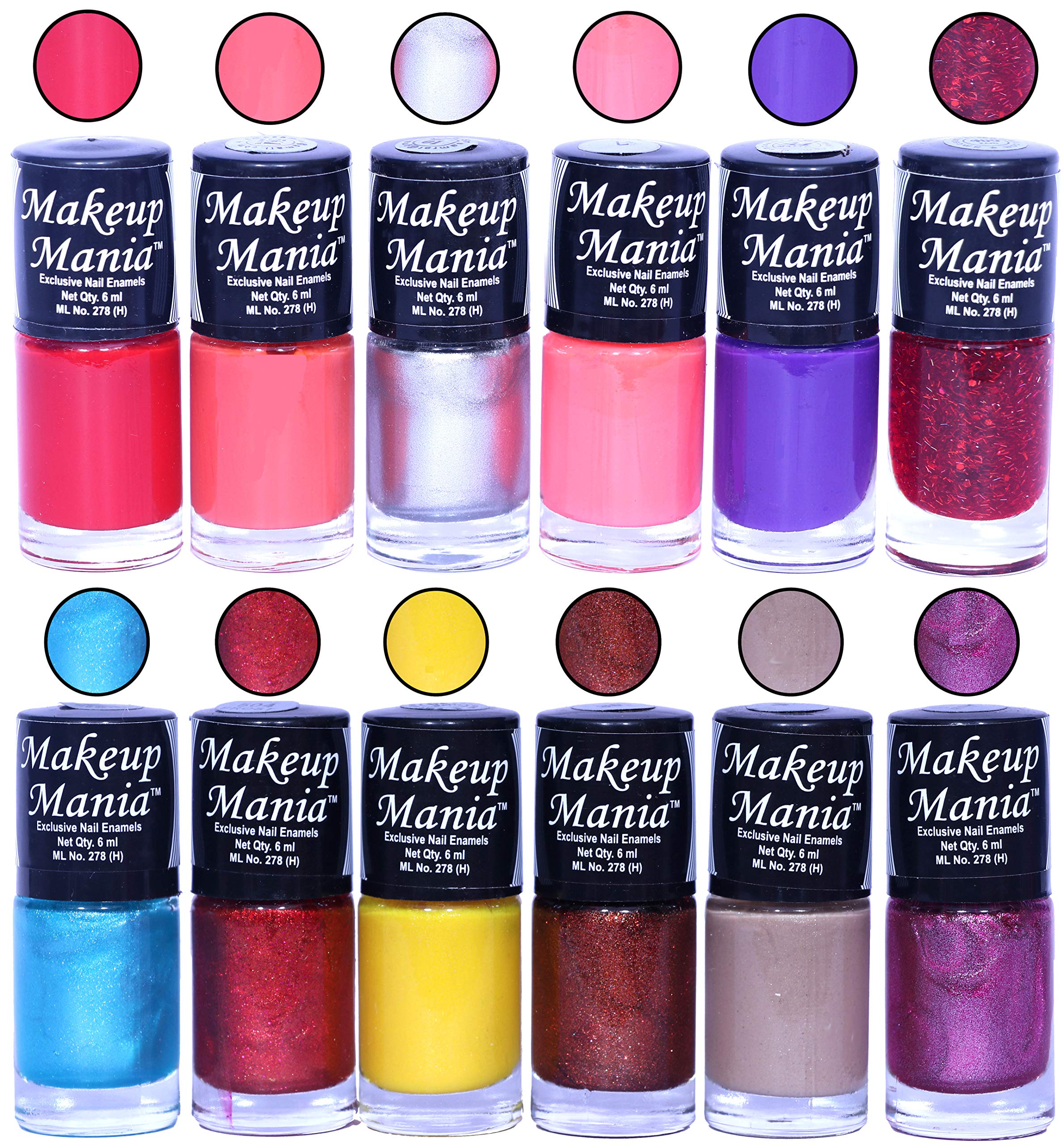Makeup Mania 12-Piece Nail Polish Set - 6ml Each, Multicolor Combo No.98 - Perfect for Home Manicures, Parties & Gift Giving