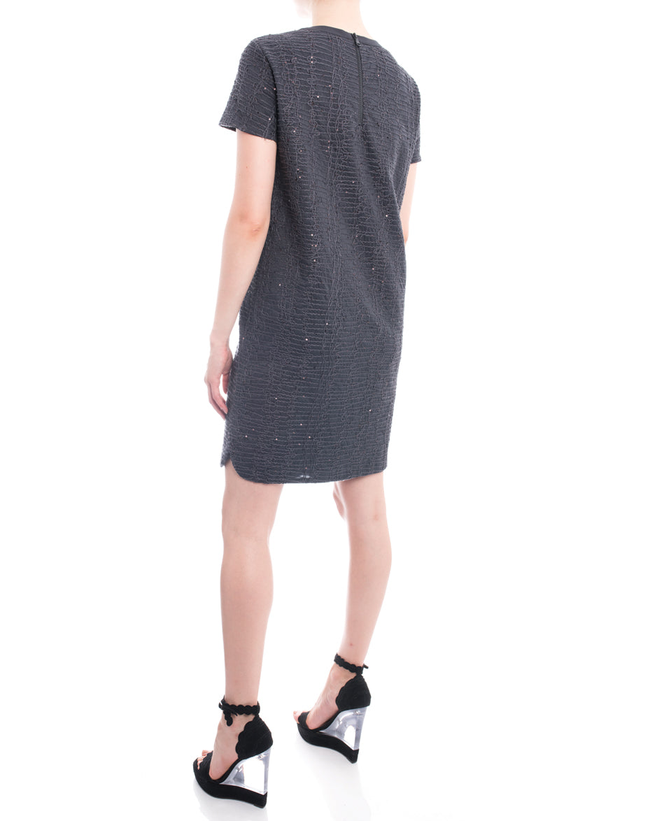Brunello Cucinelli Grey Shift Dress with Soutache and Sequins - Elegant Women's Party Dress for Cocktail Events & Evening Occasions