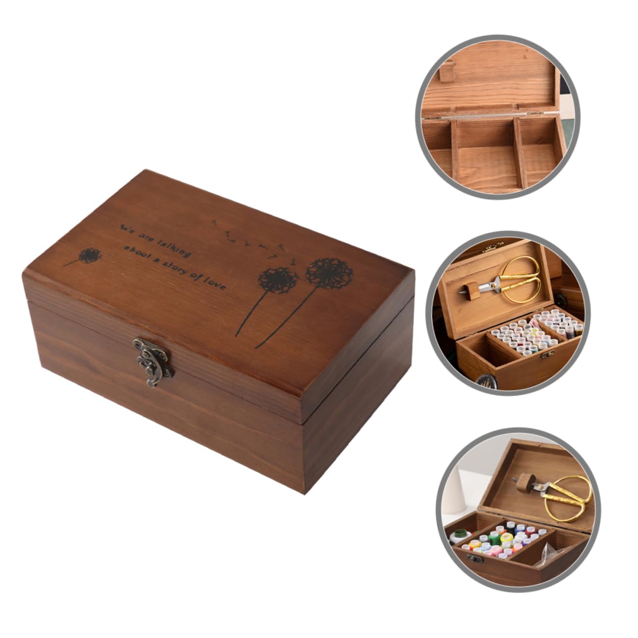 IWOWHERO Wooden Sewing Kit with Cover - Needle Storage Basket, Pin Cushion & Wooden Needle Case - Perfect for Organizing Sewing Supplies, Embroidery Tools & Craft Accessories at Home or Studio
