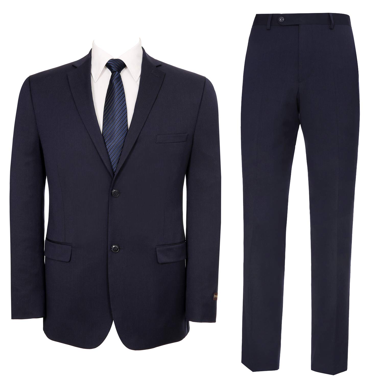 P&L Men's Slim Fit Wool Blend 2-Piece Suit - Single Breasted 2 Button Jacket & Flat Front Dress Pants Set | Business Formal Attire for Weddings, Office & Special Occasions