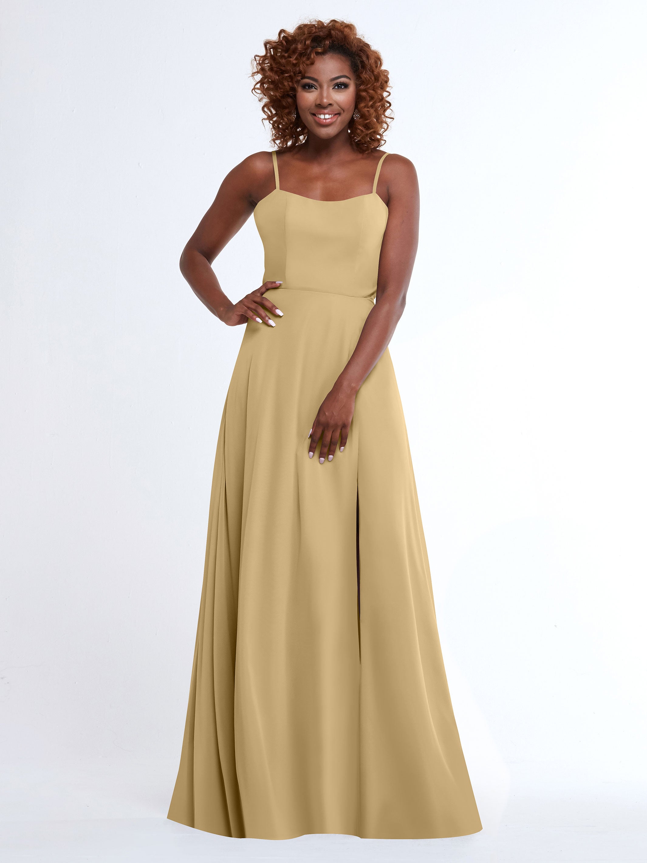 Elegant A-Line Bridesmaid Dress with Flowy Chiffon Skirt & Thigh Slit - Perfect for Weddings, Formal Events & Special Occasions