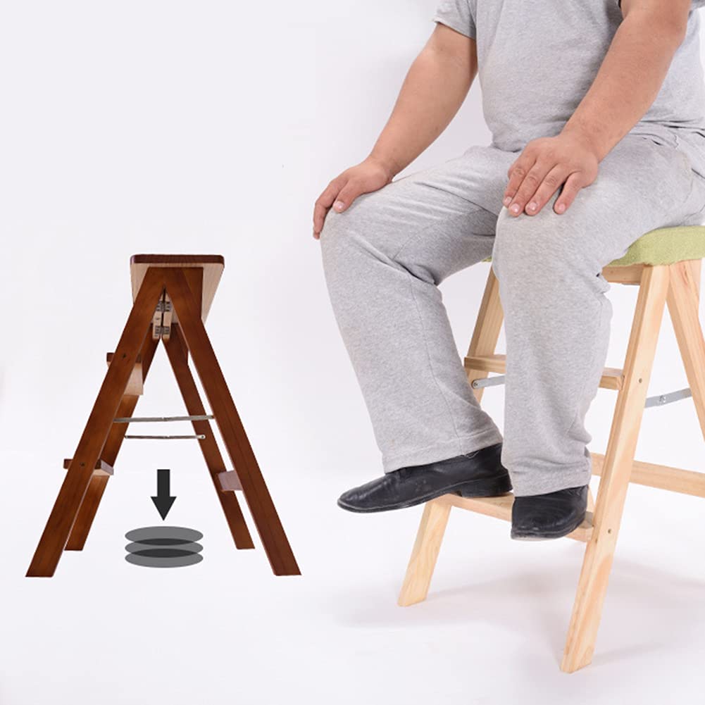 CHEMYO 3-Step Folding Wooden Stool for Adults & Seniors - Portable Step Stool Ladder for Kitchen, Bedroom, Bathroom - Easy to Carry & Store - Perfect for Reaching High Shelves, Changing Light Bulbs, and Home Organization