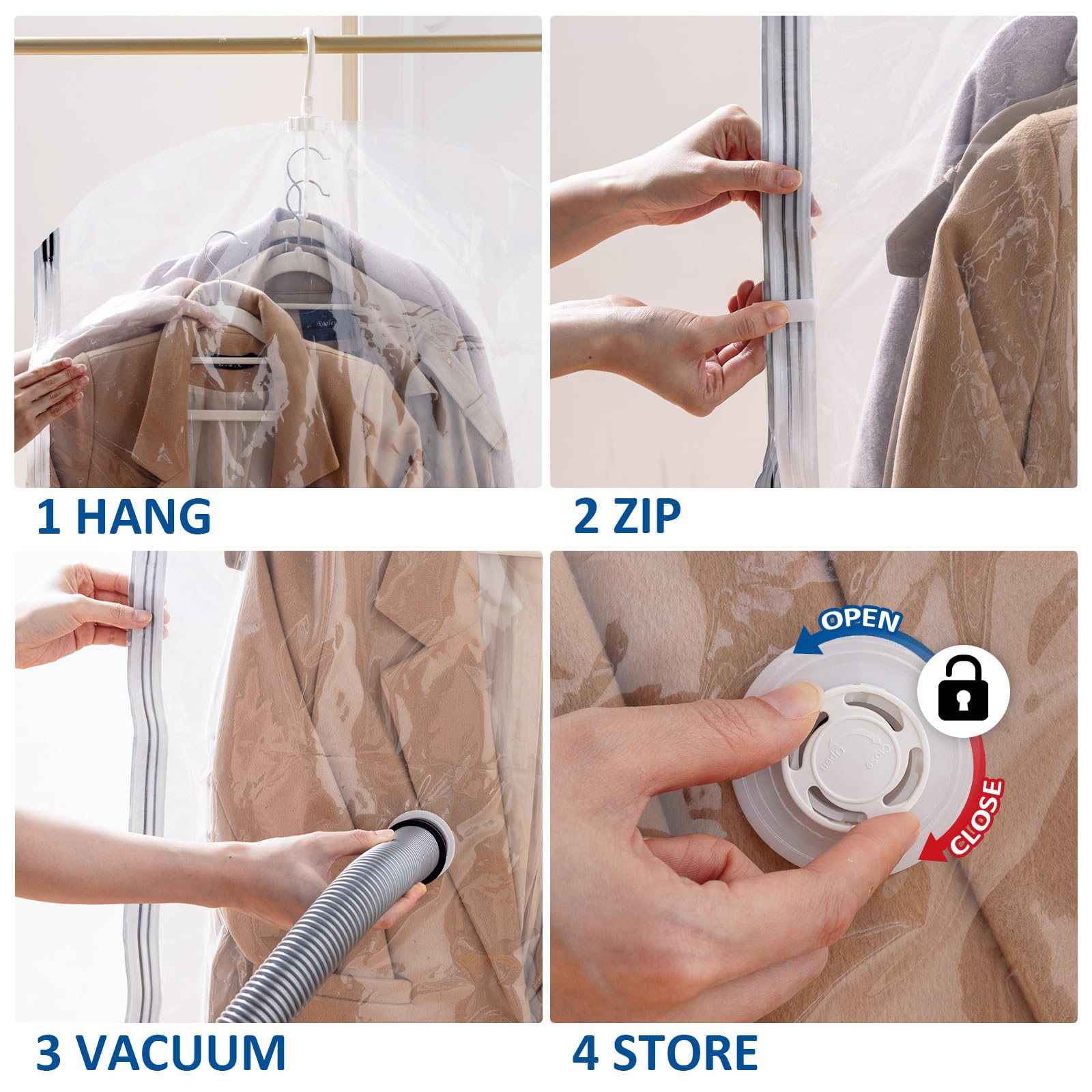 6 Pack Large Hanging Vacuum Storage Bags for Clothes - Space Saving Vacuum Seal Bags for Clothing, Suits, Dresses, Jackets - Closet Organizer & Moving Supplies (53.1x27.6 inches) - Perfect for Travel, Seasonal Storage & Home Organization