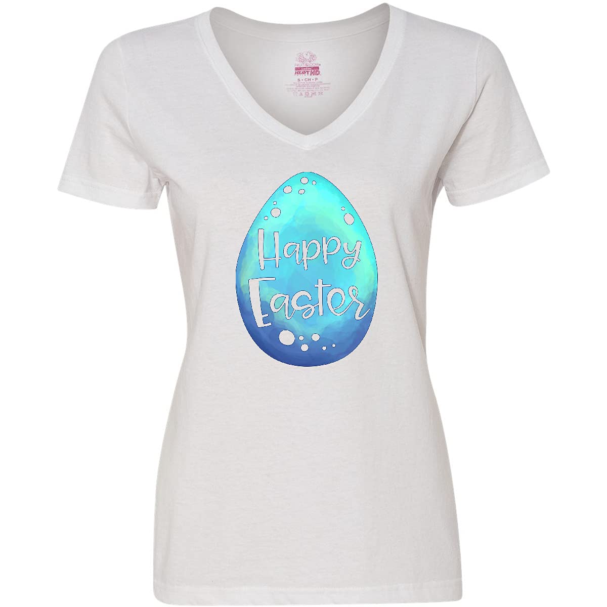 Inktastic Happy Easter Blue Easter Egg Women's V-Neck T-Shirt - Cute Spring Tee for Easter Celebrations, Church Events & Family Gatherings