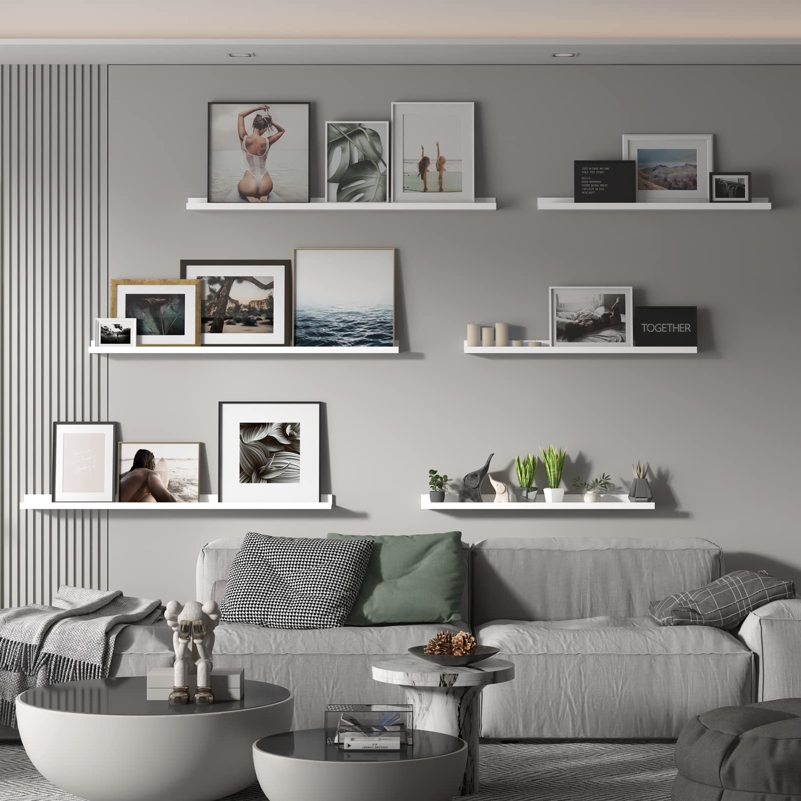 36 Inch Floating Shelves Set of 3 - White Wall Mounted Picture Ledge Shelf for Bedroom, Living Room, Bathroom, Kitchen & Nursery - Perfect for Displaying Photos, Books, Plants and Home Decor