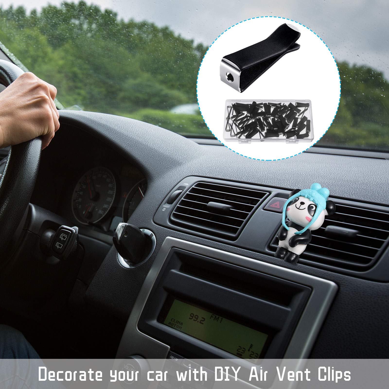 60 Pack Black Square Head Car Vent Clips Air Fresheners - 9mm Auto Air Conditioner Clips with 2 Storage Boxes for Car, Office & Home - Perfect for Freshening Vehicles, Work Spaces and Living Areas