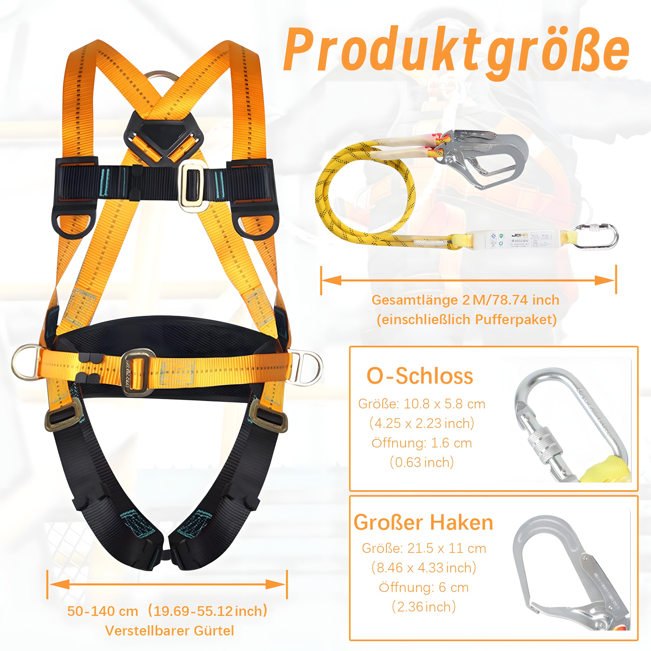 5-Point Fall Protection Harness with 2 Hooks - 150kg Capacity for Roofing & Construction Work