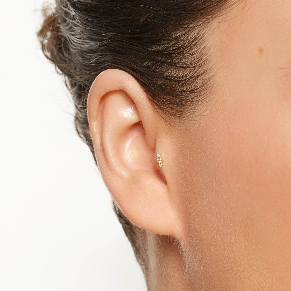 10k Gold Diamond Trio Bar Helix Single Stud Earrings - Elegant Cartilage Piercing Jewelry for Women, Perfect for Everyday Wear & Special Occasions