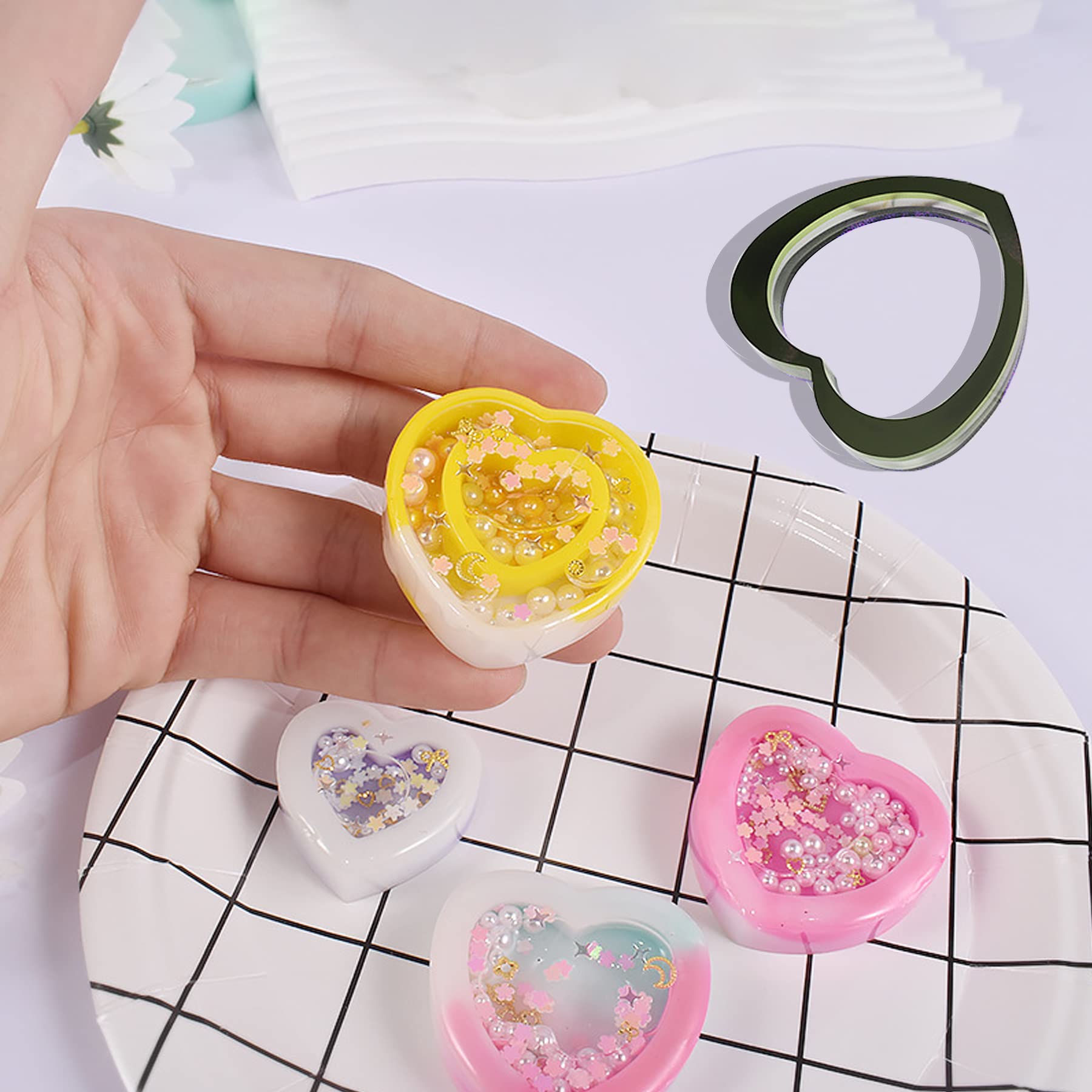 Premium Heart-Shaped Resin Shaker Silicone Molds for Jewelry Making - DIY Epoxy Casting Molds with PVC Sheets & Colorful Beads - Perfect for Handmade Pendants, Keychains & Resin Art Projects