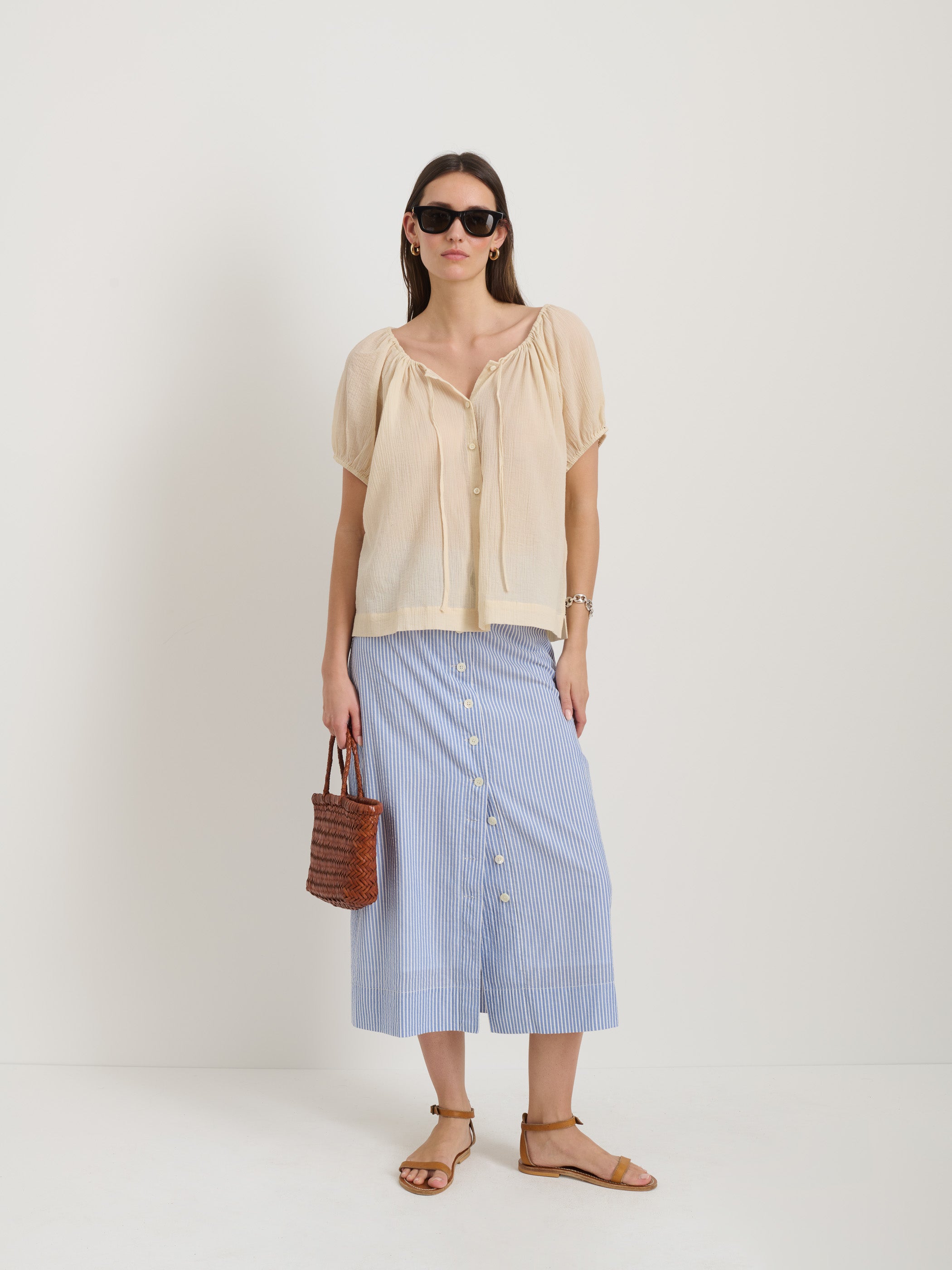 Rose Top In Crinkle Cotton - Women's Floral Blouse for Casual Wear, Date Night & Summer Outfits