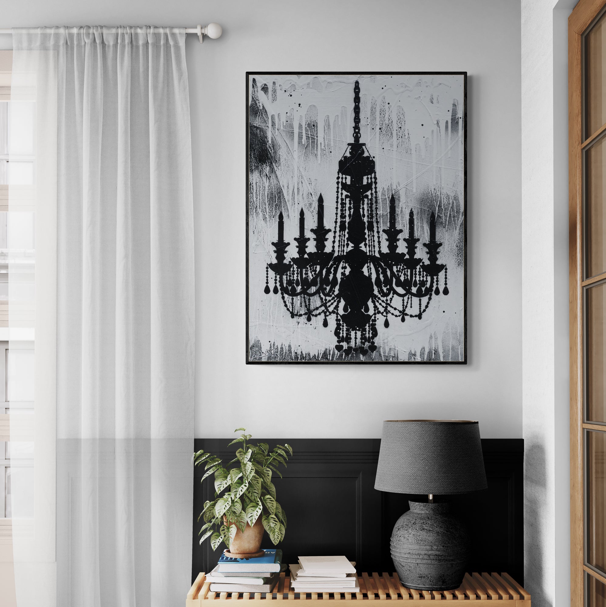 Blaq Glass 75cm x 100cm Modern Chandelier Textured Urban Pop Art Wall Painting - Perfect for Living Room, Bedroom & Office Decor