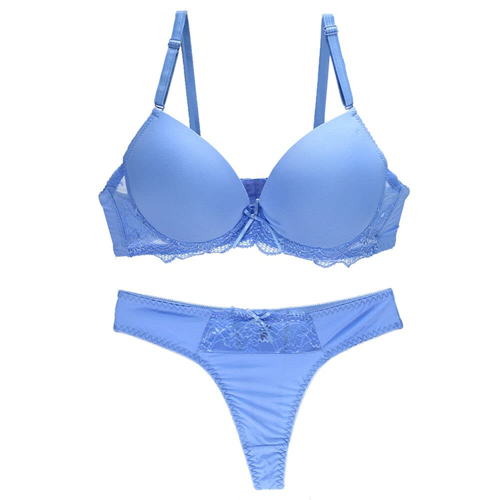 Sexy Women's Lingerie Set - Plunge Bra & Panties with Lace Trim & Underwire Support for Date Night, Wedding, Boudoir Photography