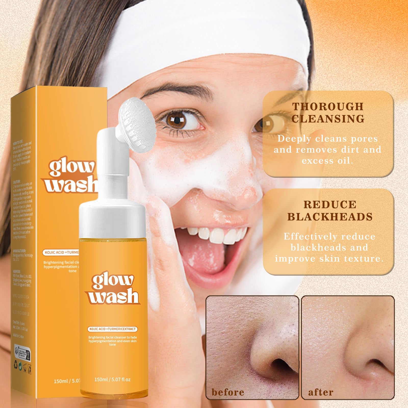Turmeric Cleansing Sugar Baby Glow Wash & Scrub Set with 30 Exfoliating Pads - Natural Skincare for Brightening & Acne Treatment - Perfect for Daily Face Cleansing & Glowing Skin Routine