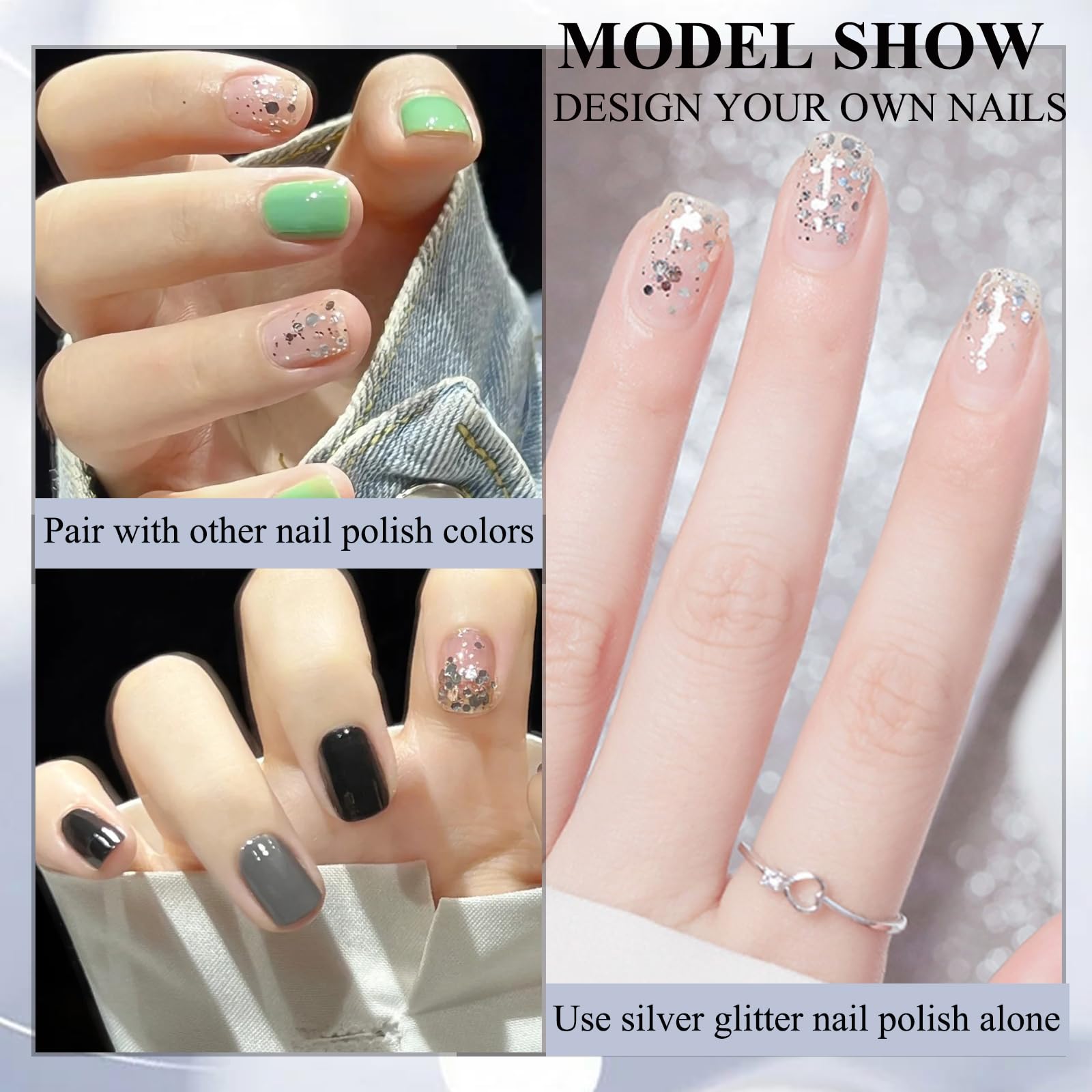 Glitter Nail Polish - Silver Sparkle Nail Polish with Diamond Flash Effect | Quick Dry, Long Lasting & Air Dry Formula | Perfect for Women's Manicure, DIY Nail Art & Special Occasions