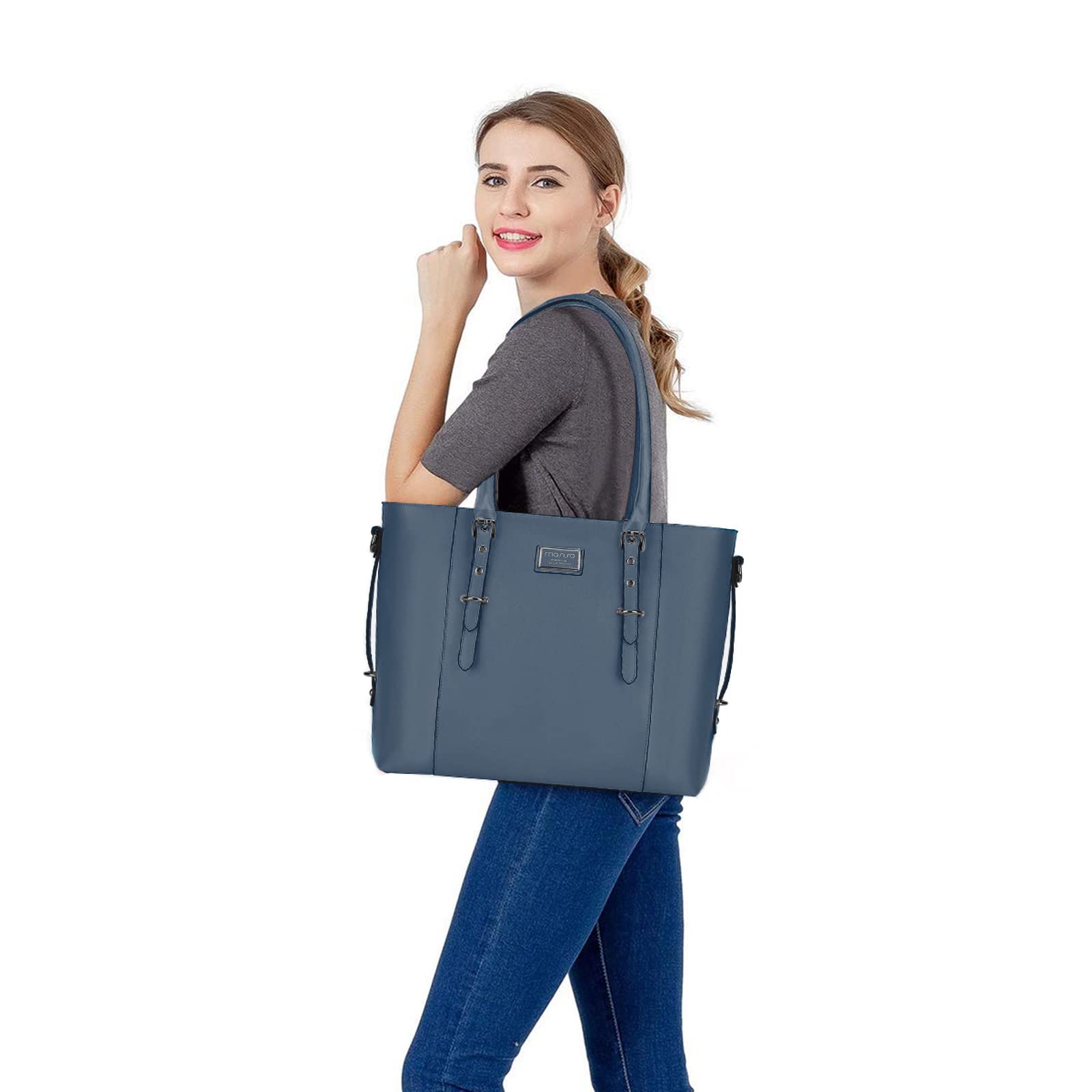MOSISO Premium PU Leather Laptop Tote Bag for MacBook & Notebook - 15.6 Inch Shoulder Briefcase with Padded Compartment & Large Capacity - Perfect for Work, Business Meetings & Daily Commute