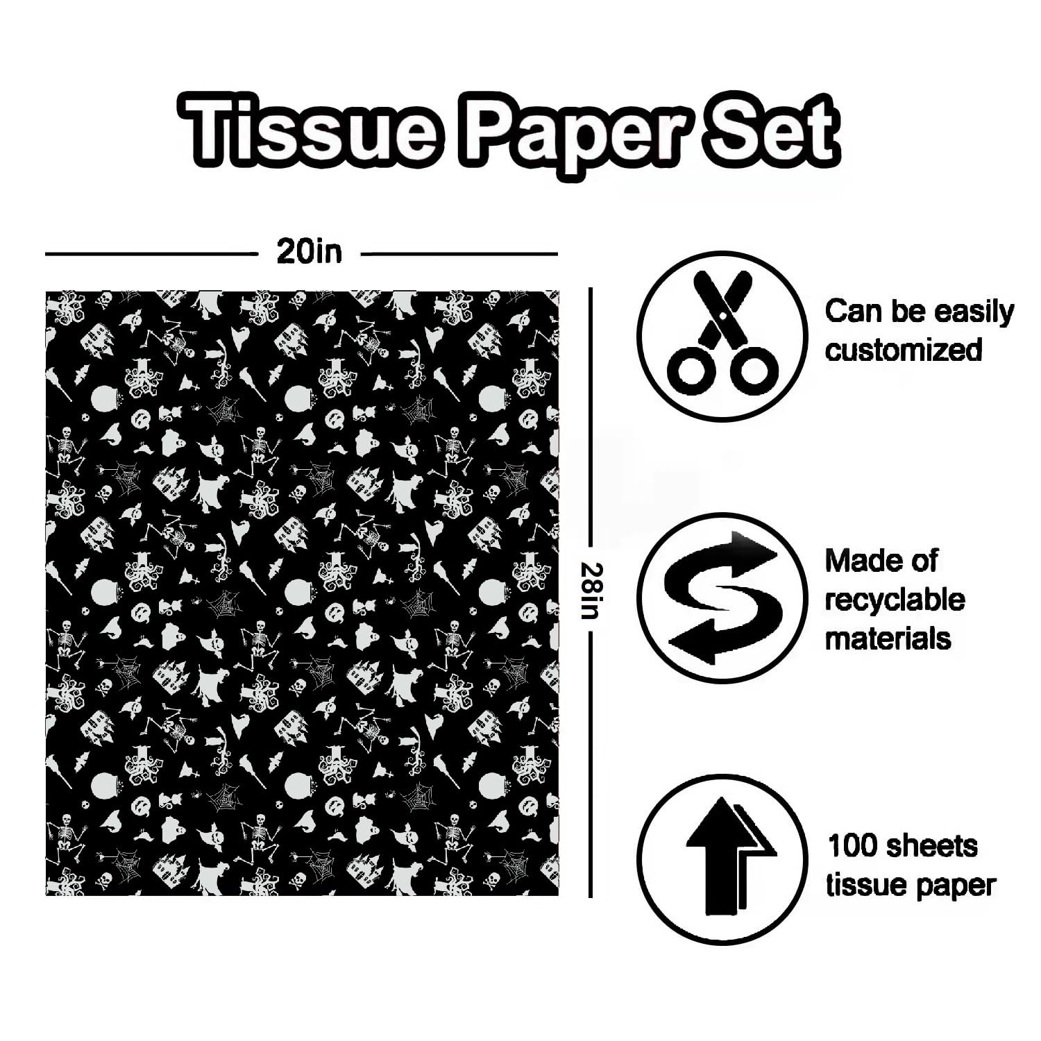 JUTTIRA Halloween Tissue Paper - Black & White Decorative Paper for Party Decorations, Gift Wrapping, and DIY Crafts | Perfect for Halloween, Home, and Office Decor