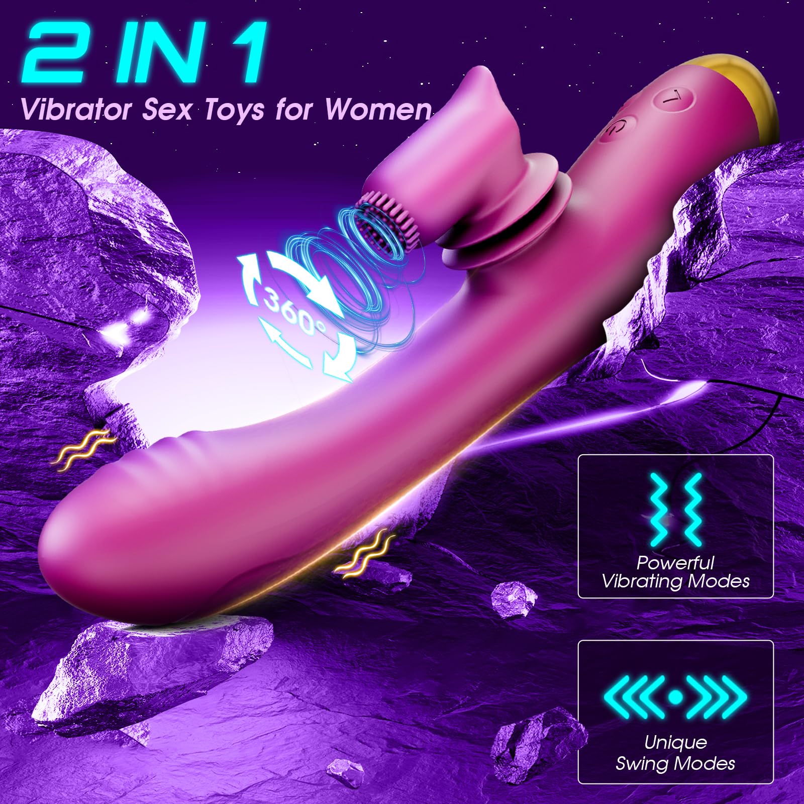 Premium G-Spot Vibrator & Dildo - 2 in 1 Dual Stimulation Adult Sex Toy for Women with 8 Vibration Patterns & 3 Thrusting Modes - Waterproof Clitoral, Nipple & Anal Stimulator - Perfect for Solo Play & Couples Intimacy