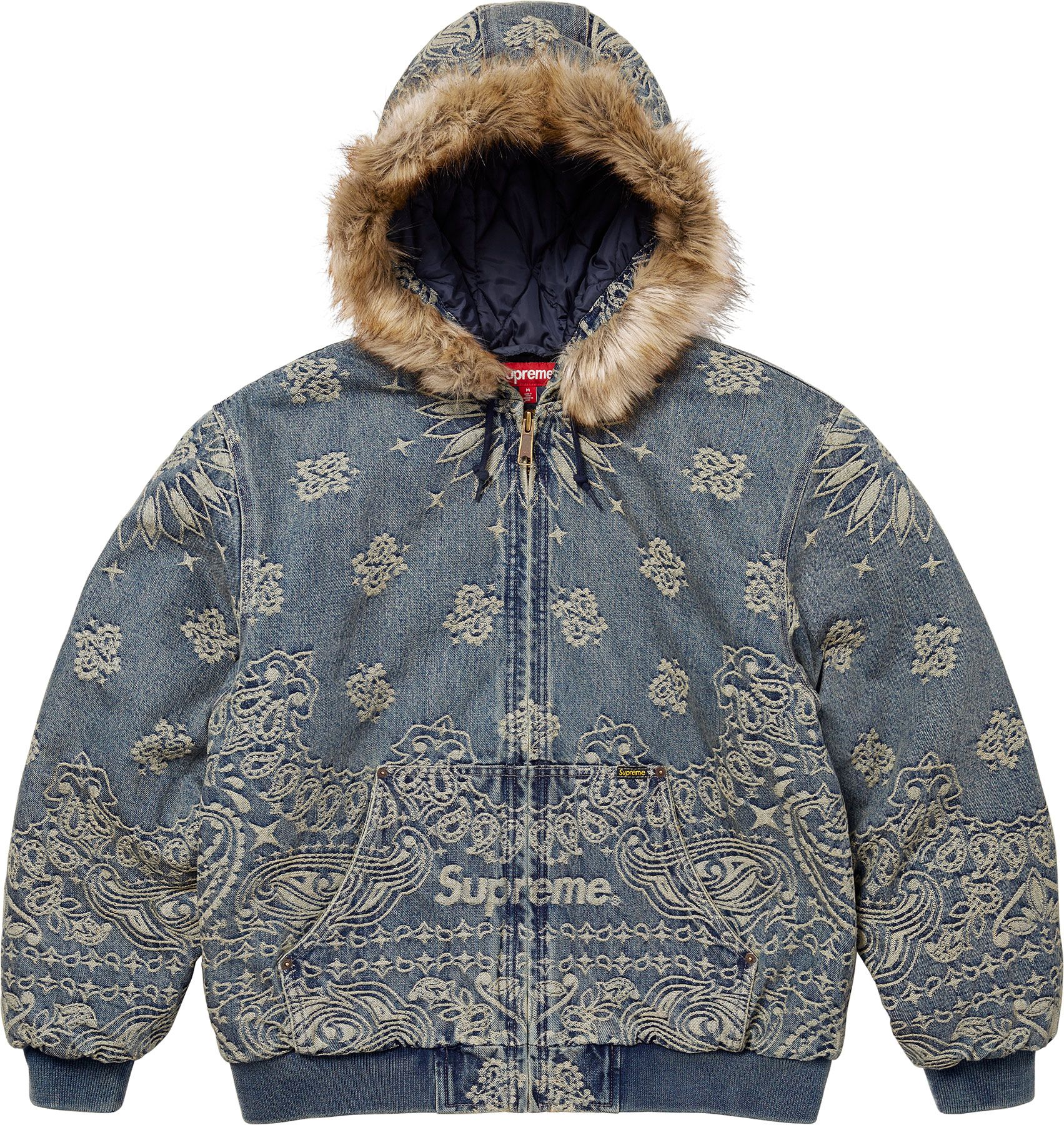 SUPREME 25SS Jacquard Denim Hooded Work Jacket with Bandana Print - Stylish Streetwear for Urban Fashion & Outdoor Activities