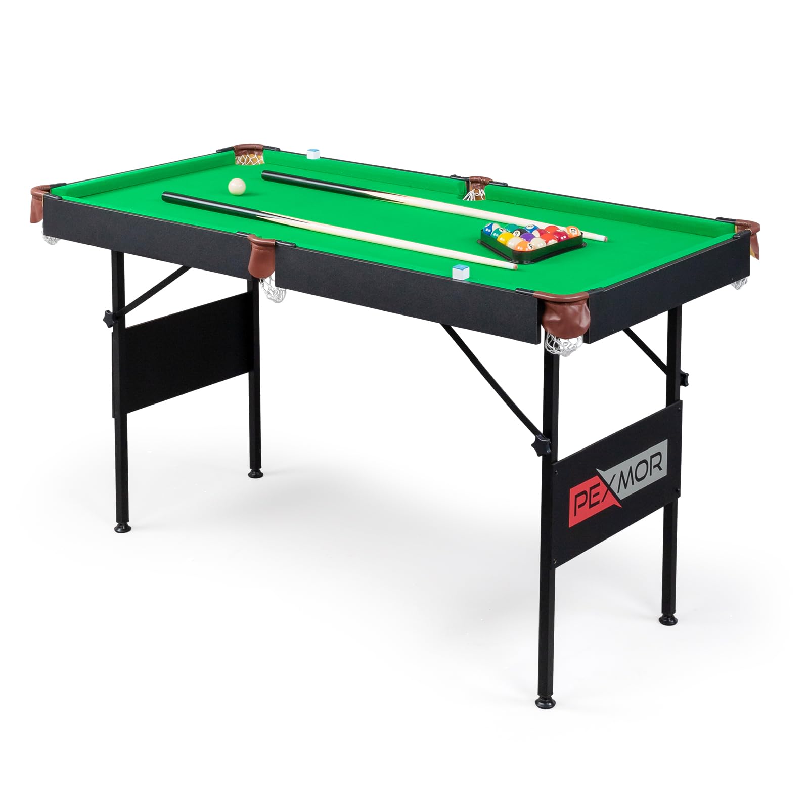 PEXMOR 55 Inch Portable Folding Pool Table - 4.5ft Foldable Billiards Table Set with Cues, Balls, Rack, Brush & Chalk for Kids & Adults - Perfect for Indoor, Outdoor, Game Room, Basement & Backyard Entertainment