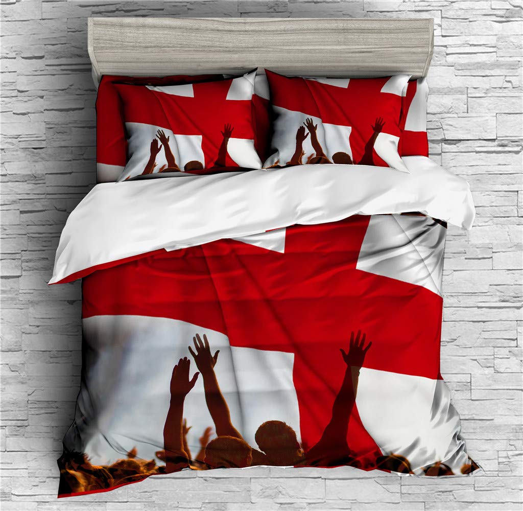 REALIN England National Football Team Duvet Cover Set - 2/3/4PCS Football Bedding with Quilt Cover, Sheets & Pillow Shams for Twin/Full/Queen/King Size (Queen-228x228cm-4PCS) - Perfect for Soccer Fans' Bedroom Decor & Game Day Themed Rooms