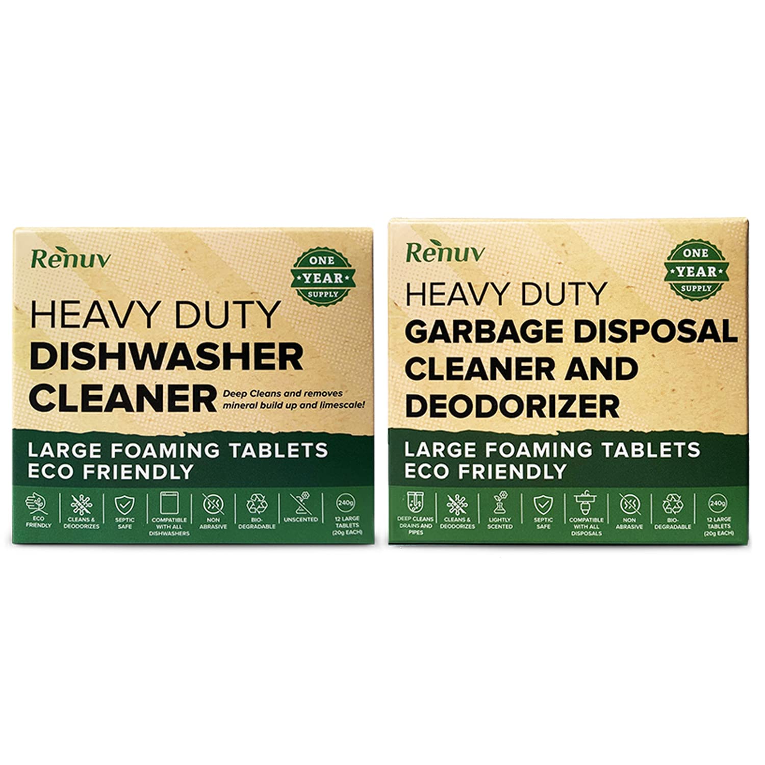 **Eco-Friendly Dishwasher & Garbage Disposal Cleaning Tablets - 12 Month Supply | Deep Clean, Deodorize & Freshen for Sparkling Dishes & Odor-Free Sink**    *(Perfect for kitchens, RVs, apartments & eco-conscious homes!)*