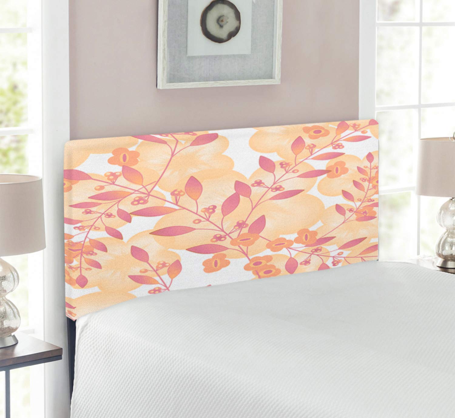Ambesonne Beige Upholstered Headboard with Memory Foam - Twin Size Pink Peach Pastel Berry Branches Design for Bedroom Decor | Seasonal Floral Pattern for Autumn & Spring | Perfect for Guest Rooms & Master Bedrooms
