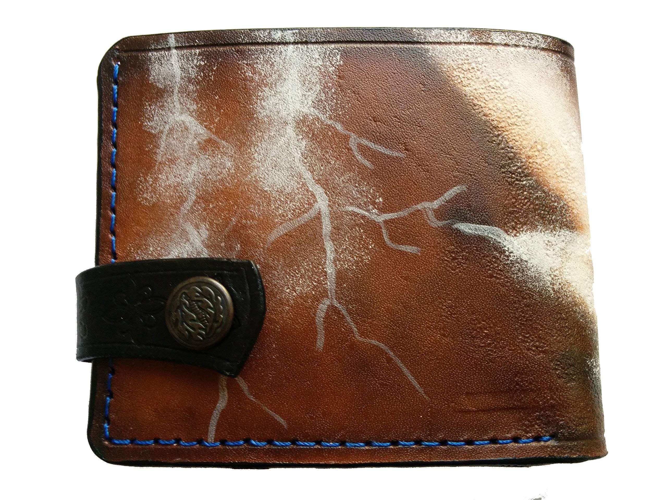 Viking Warrior Odin Raven Norse Mythology Leather Wallet - Nordic Viking Axe & Runic Design RFID Blocking Bifold Wallet for Men - Handmade Genuine Leather Biker Wallet with Celtic Style Embossing - Perfect for Medieval LARP, Cosplay & Viking Enthusiasts