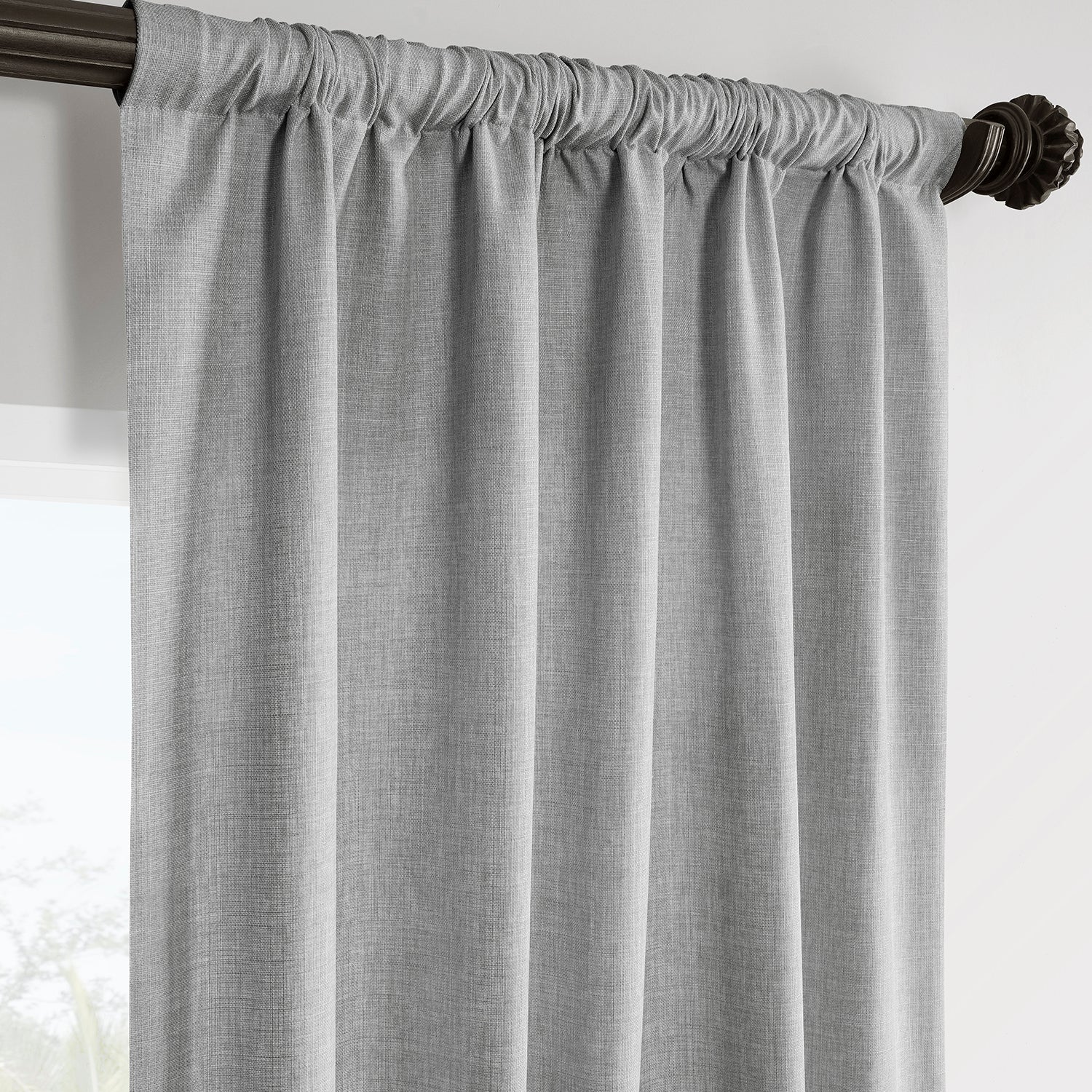 Grey Italian Faux Linen Blackout Curtains for Living Room & Bedroom - Elegant Room Darkening Window Drapes for Home Decor
