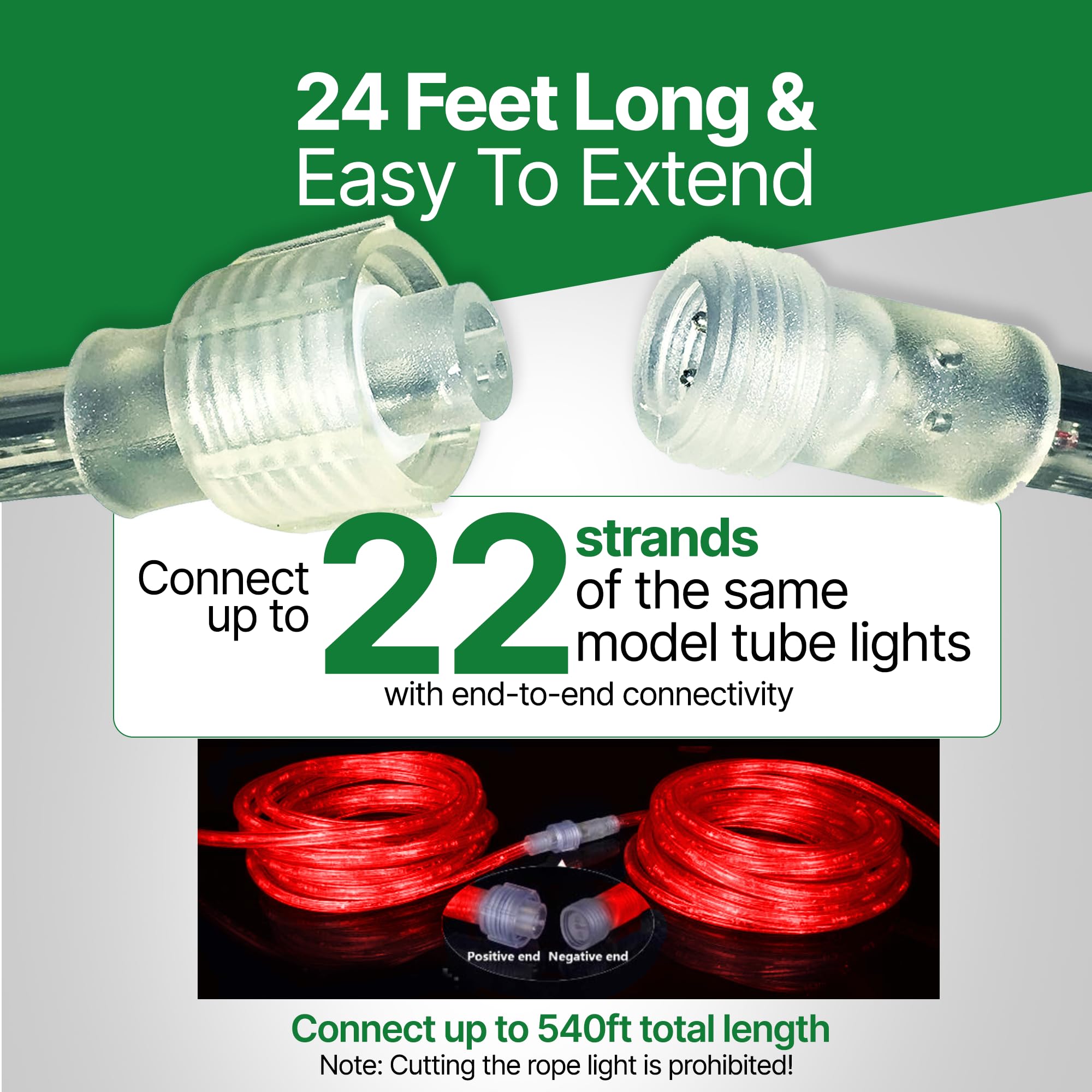 Tupkee 24ft Red LED Rope Lights - 144 Ultra-Bright LEDs, 10mm Diameter Waterproof Indoor/Outdoor Decorative Lighting (2 Pack) - Perfect for Christmas, Parties, Patio, Garden & Home Decor