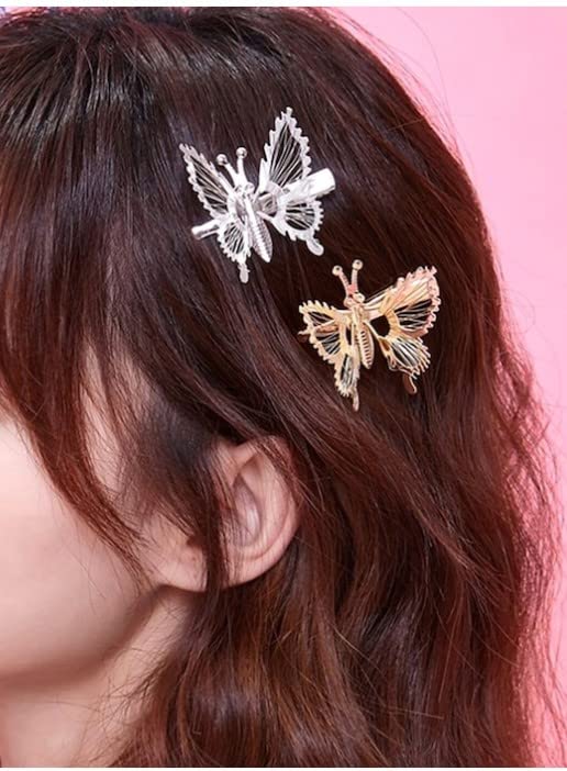 Ashkash 2Pcs 3D Butterfly Hair Clips - Golden & Silver Hair Barrettes, Claw Clips for Women & Girls | Cute Hair Accessories for Parties, Weddings & Everyday Styling