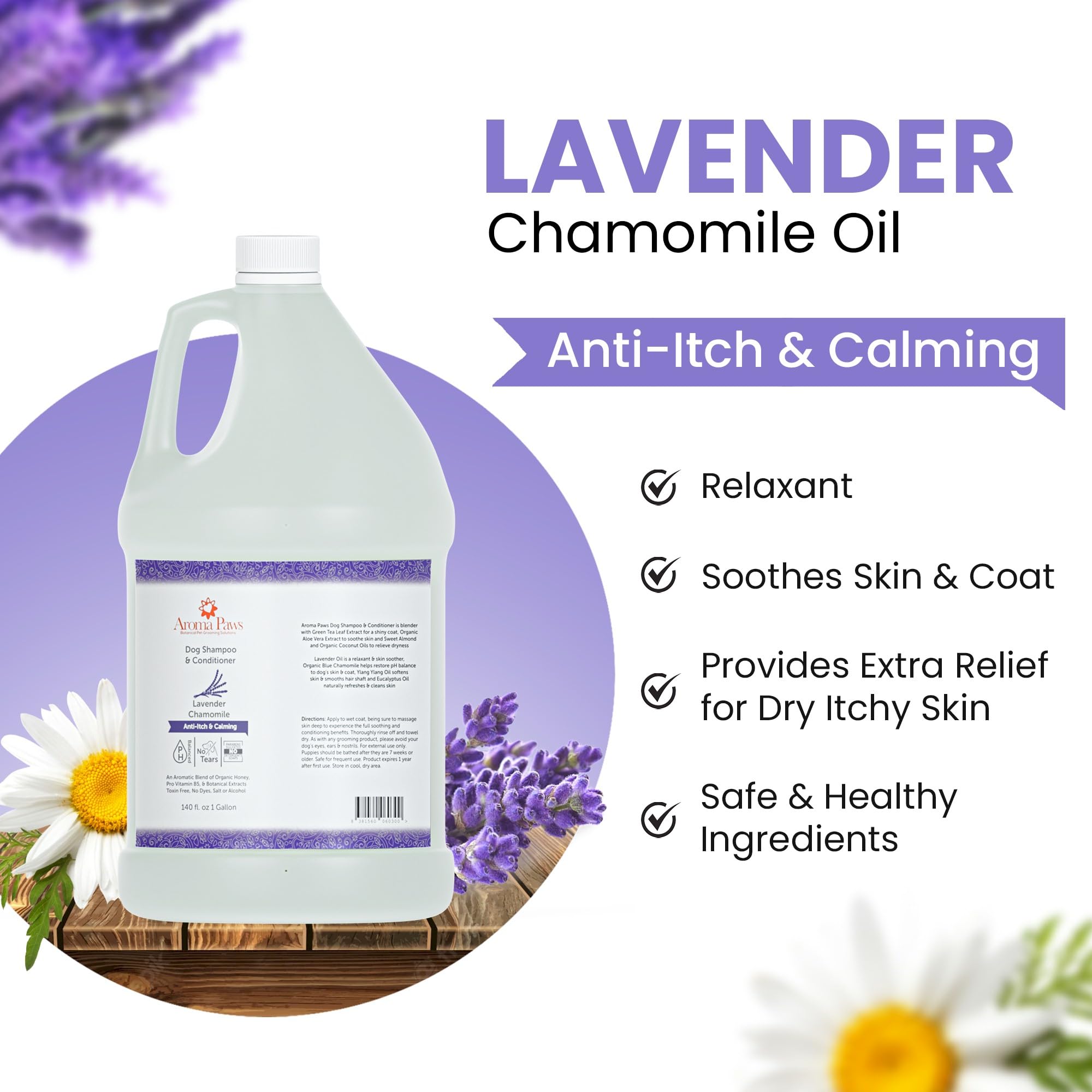 Natural Lavender Chamomile Dog Shampoo & Conditioner - Tearless Puppy Shampoo for Bathing, Grooming & Moisturizing - Gentle Cleansing Formula for Dogs & Puppies - 1 Gallon - Perfect for Home Grooming & Professional Pet Salons