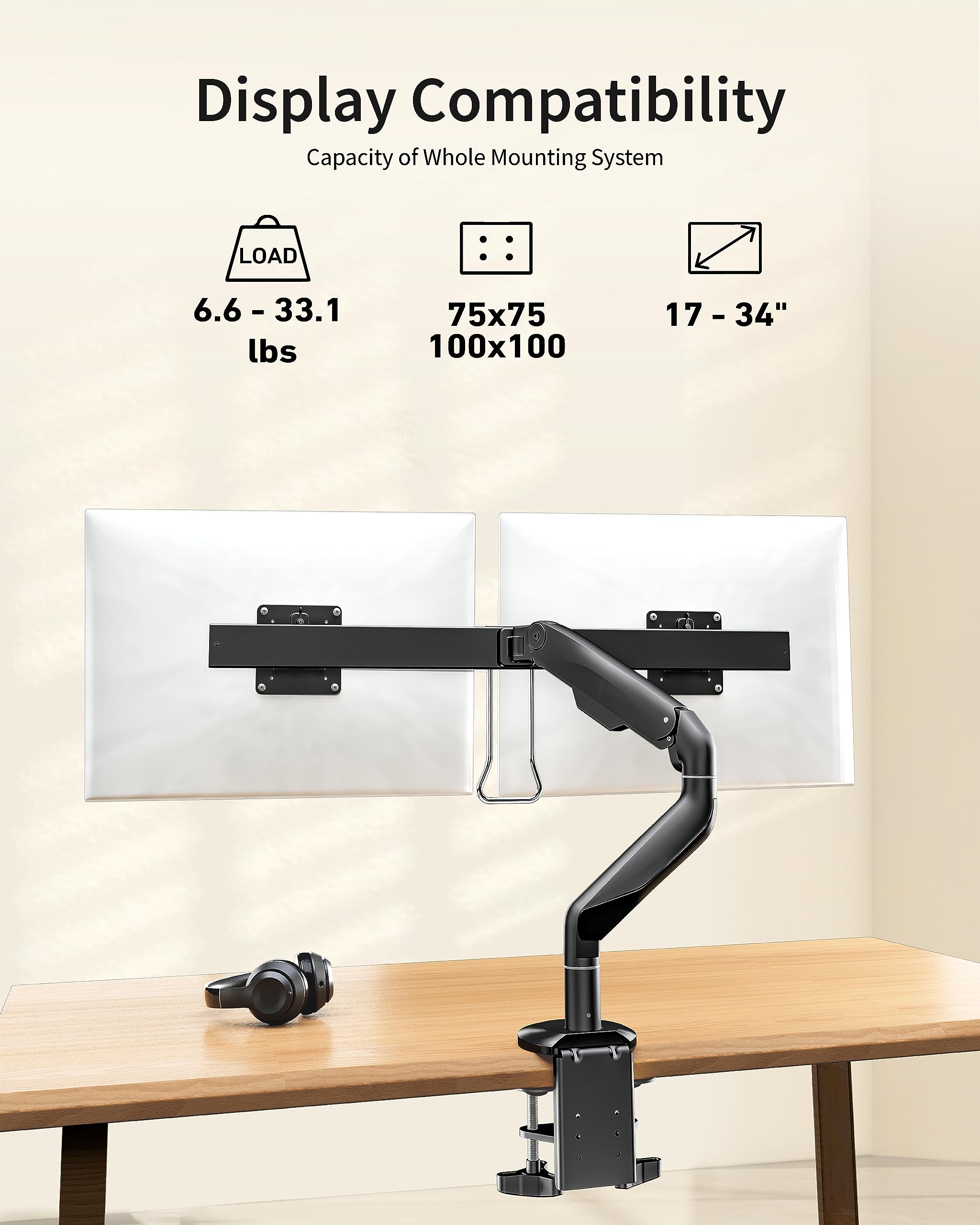 ErgoUnion Heavy Duty Dual Monitor Stand - Adjustable Desk Mount for 34
