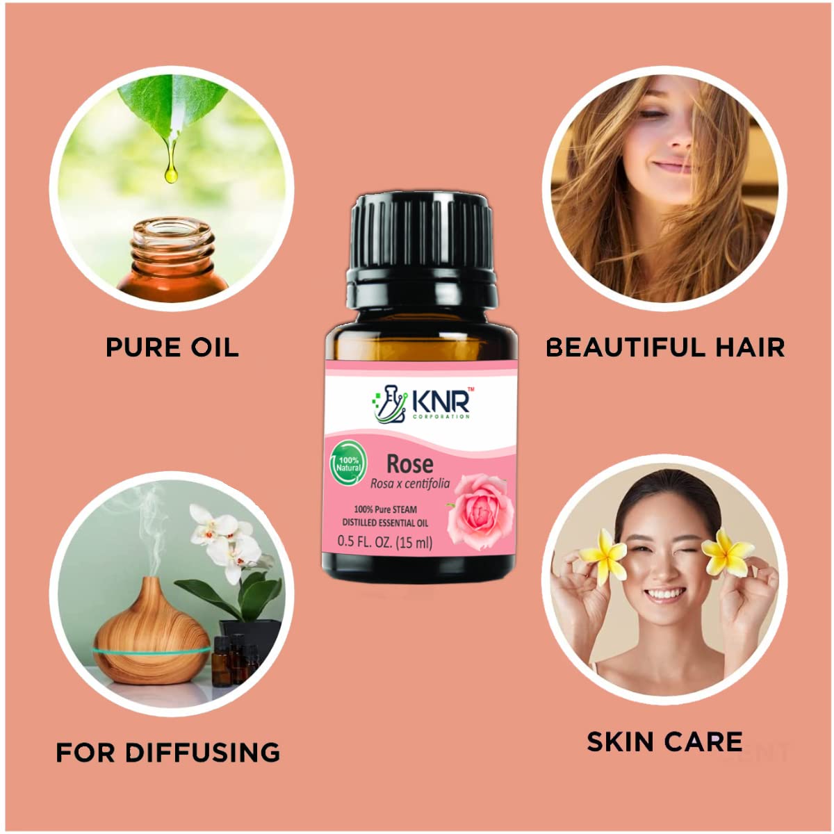 Premium ROSE Essential Oil (Gulab Oil) - 100% Pure, Cold-Pressed, Undiluted for Aromatherapy, Relaxation, Skin Care, Diffuser, Perfume & Bath - 15ml (Pack of 3) - Perfect for Spa, Massage & Home Fragrance