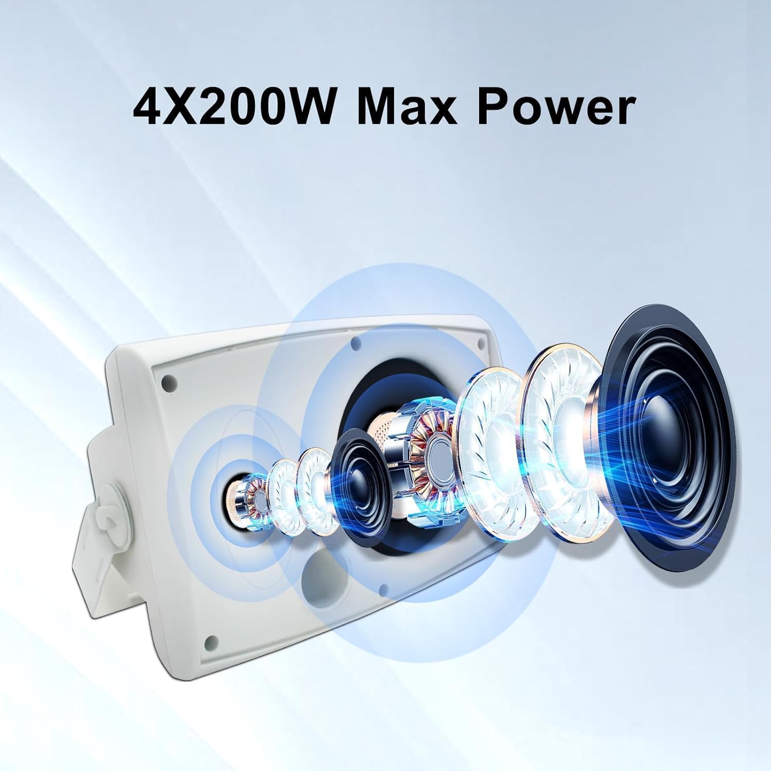 6.5 Inch 800W Outdoor Bluetooth Speakers - Waterproof Wireless/Wired Wall Mount Speakers with Multifunctional Amplifier - Perfect for Patio, Garage, Deck, Pool Party & Backyard (2 Pair, White)