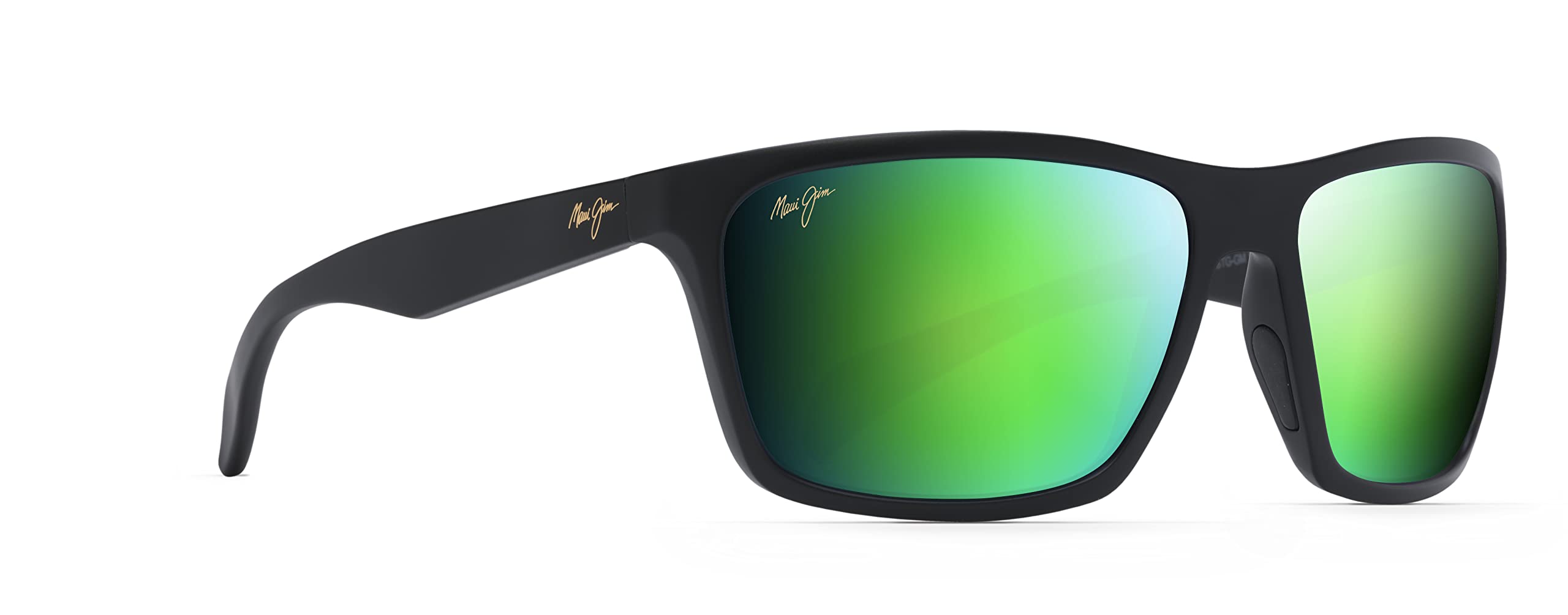 Maui Jim Men's Makoa Polarized Wrap Sunglasses - Matte Black/MAUIGreen® - UV Protection & Anti-Glare - Medium Fit - Perfect for Driving, Fishing & Outdoor Activities
