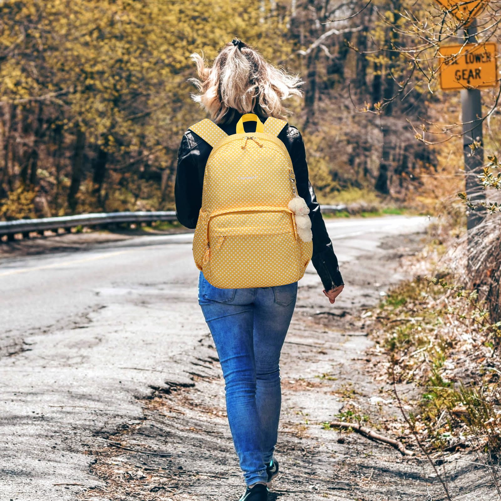 SUN EIGHT Waterproof Backpack for Girls & Teens - Large Capacity School Backpack for Travel, College, and Everyday Use (Yellow) - Perfect for School Supplies, Laptops, and Outdoor Adventures