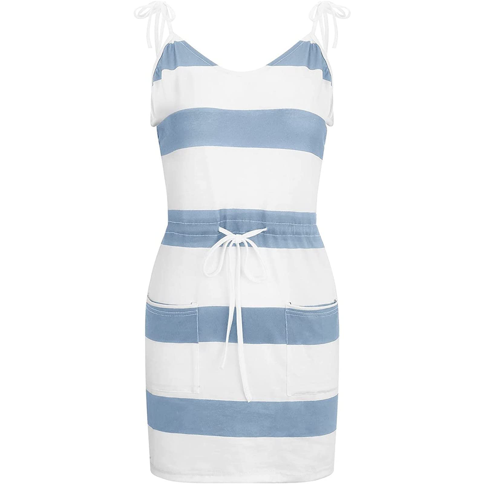 Women's Summer Sleeveless Striped Mini Dress - Casual Cocktail Party Beach Sundress with Pockets | Perfect for Outdoor Events, Vacations & Date Nights
