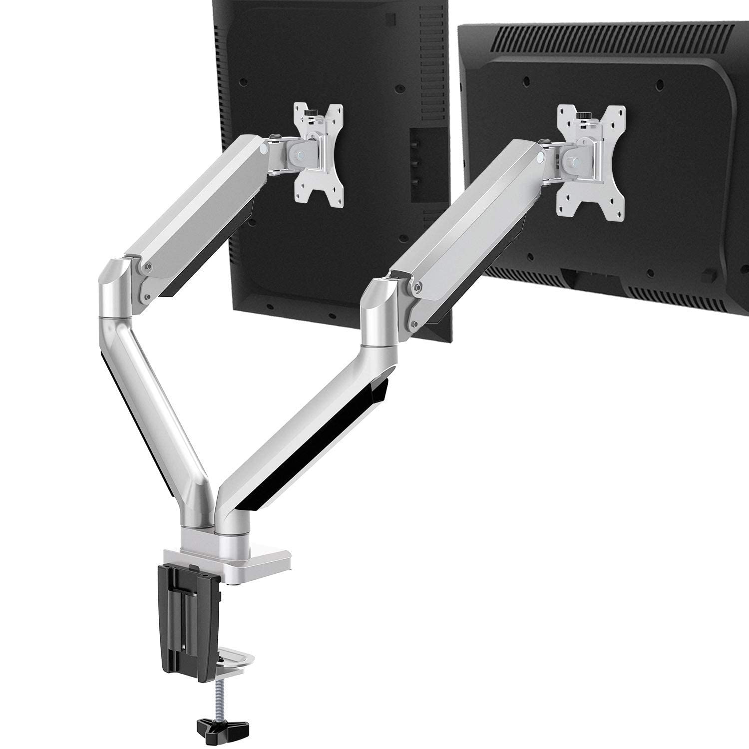 MOUNTUP Dual Monitor Stand Mount - Adjustable Gas Spring 2 Monitor Arm Desk Mount for 17-32 Inch Screens, Die-Cast Aluminum, Holds 17.6LBS Each - Perfect for Home Office, Gaming & Workstation Setup