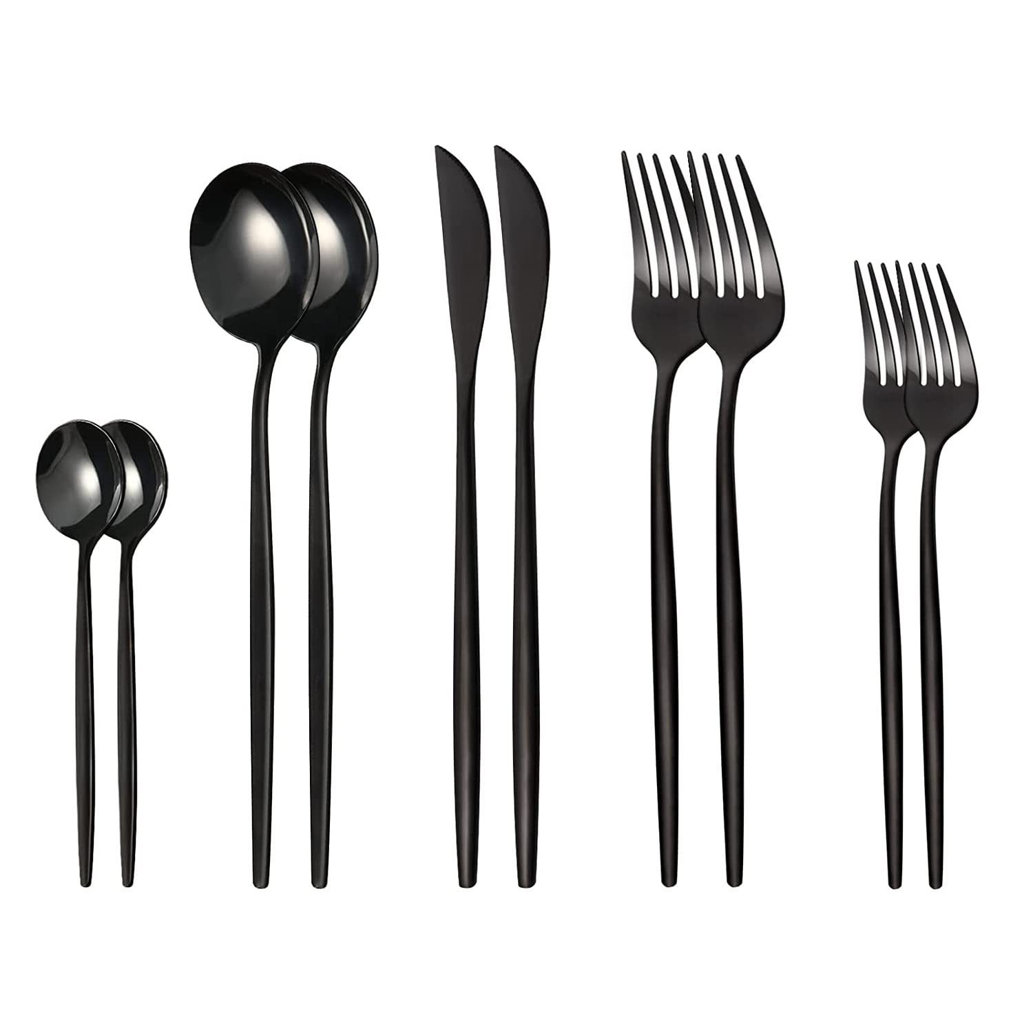 Premium 10-Piece Stainless Steel Flatware Set for 2 - Includes Steak Knives, Forks & Spoons - Mirror Polished, Dishwasher Safe (Black) - Perfect for Dinner Parties, Restaurants & Everyday Dining