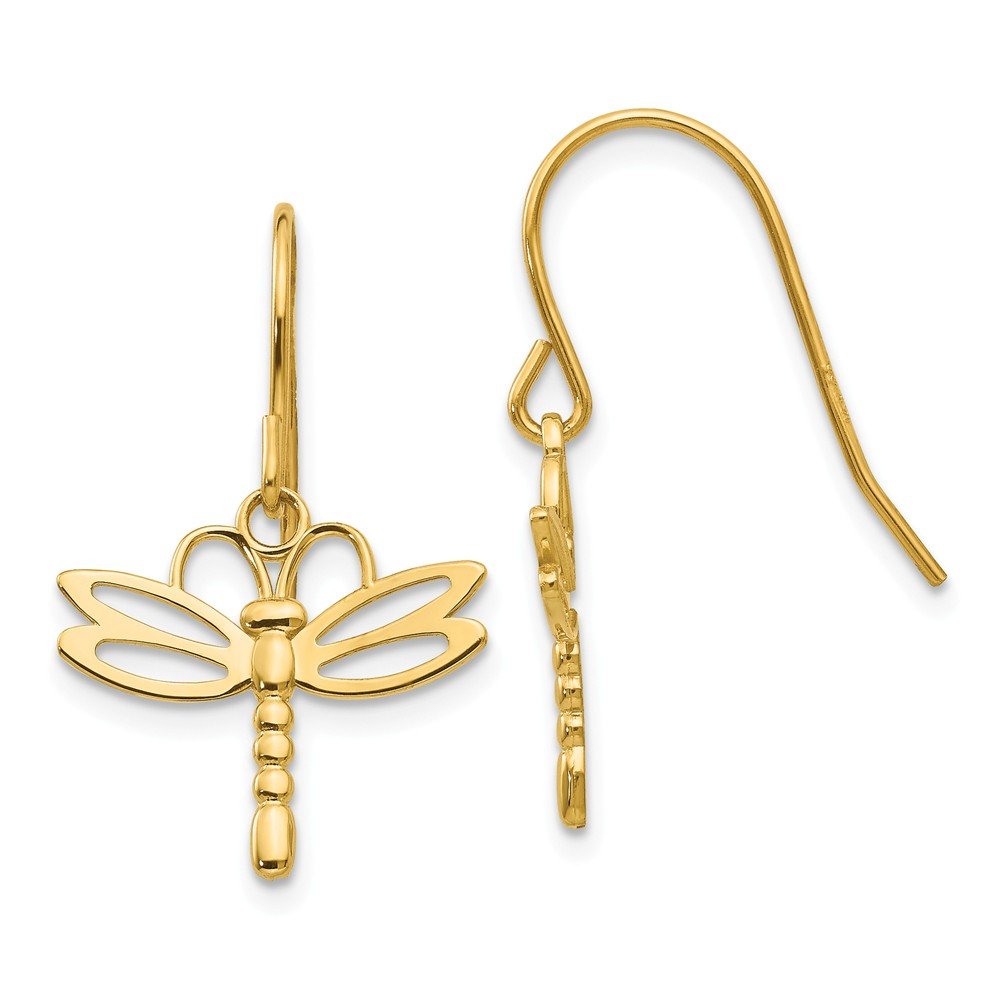 14K Yellow Gold Dragonfly Shepherd Hook Earrings for Women - Dainty Stud Earrings for Everyday Wear, Gift for Her, Birthday, Anniversary - Perfect for Casual, Office & Special Occasions