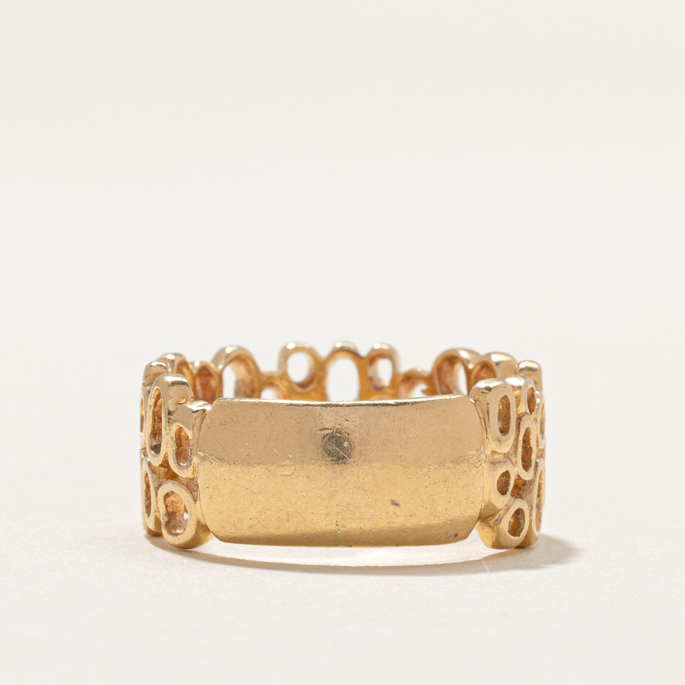 14K Yellow Gold Abstract Openwork Band Ring - 9mm Wide, Size 7 - Elegant Stackable Ring for Women, Perfect for Everyday Wear, Anniversary Gifts & Special Occasions