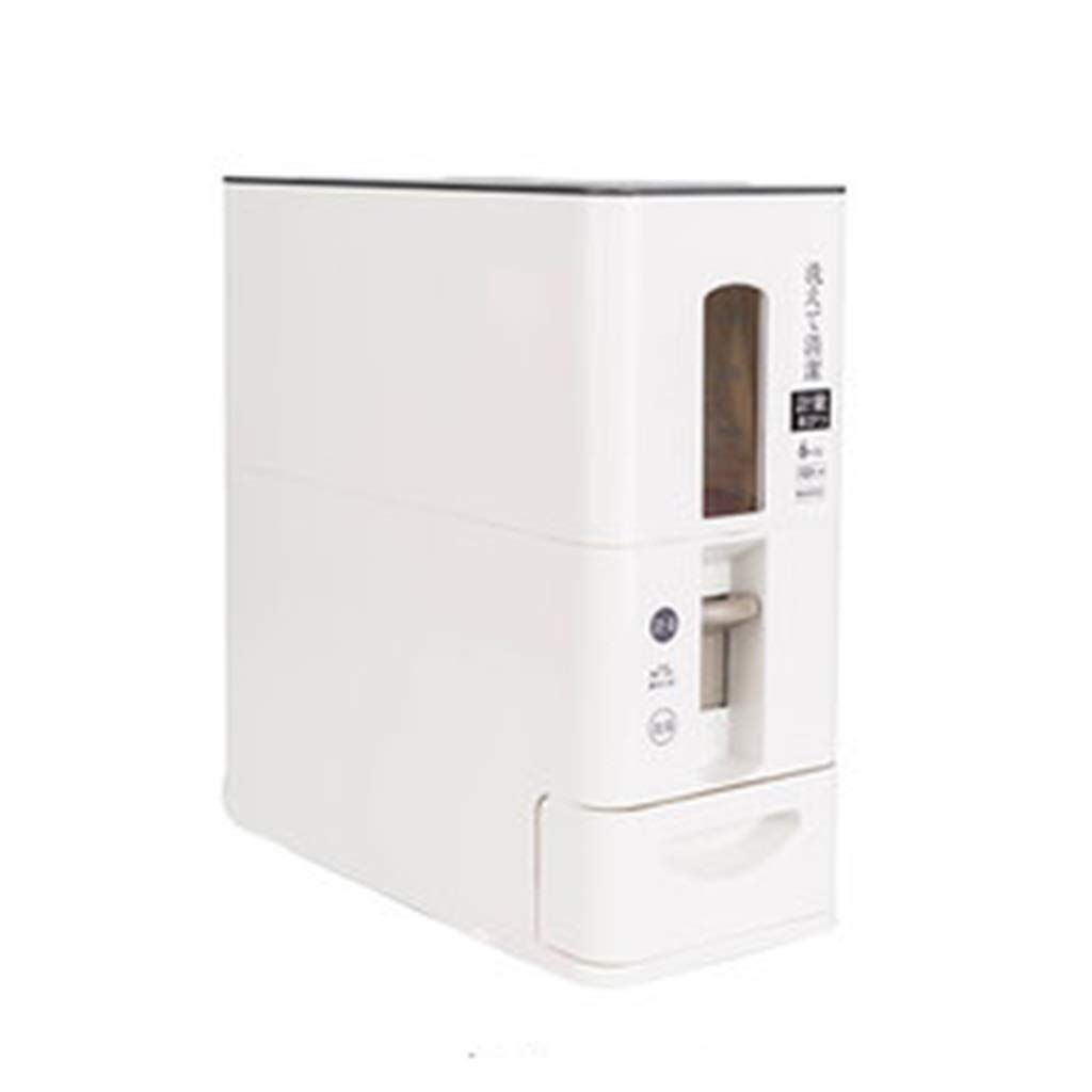 White 18.4x15.4x41cm Airtight Rice Storage Container with Measuring Cup - Large Sealed Flour & Grain Dispenser for Kitchen Pantry Organization | Perfect for Rice, Flour, Cereal & Dry Food Storage